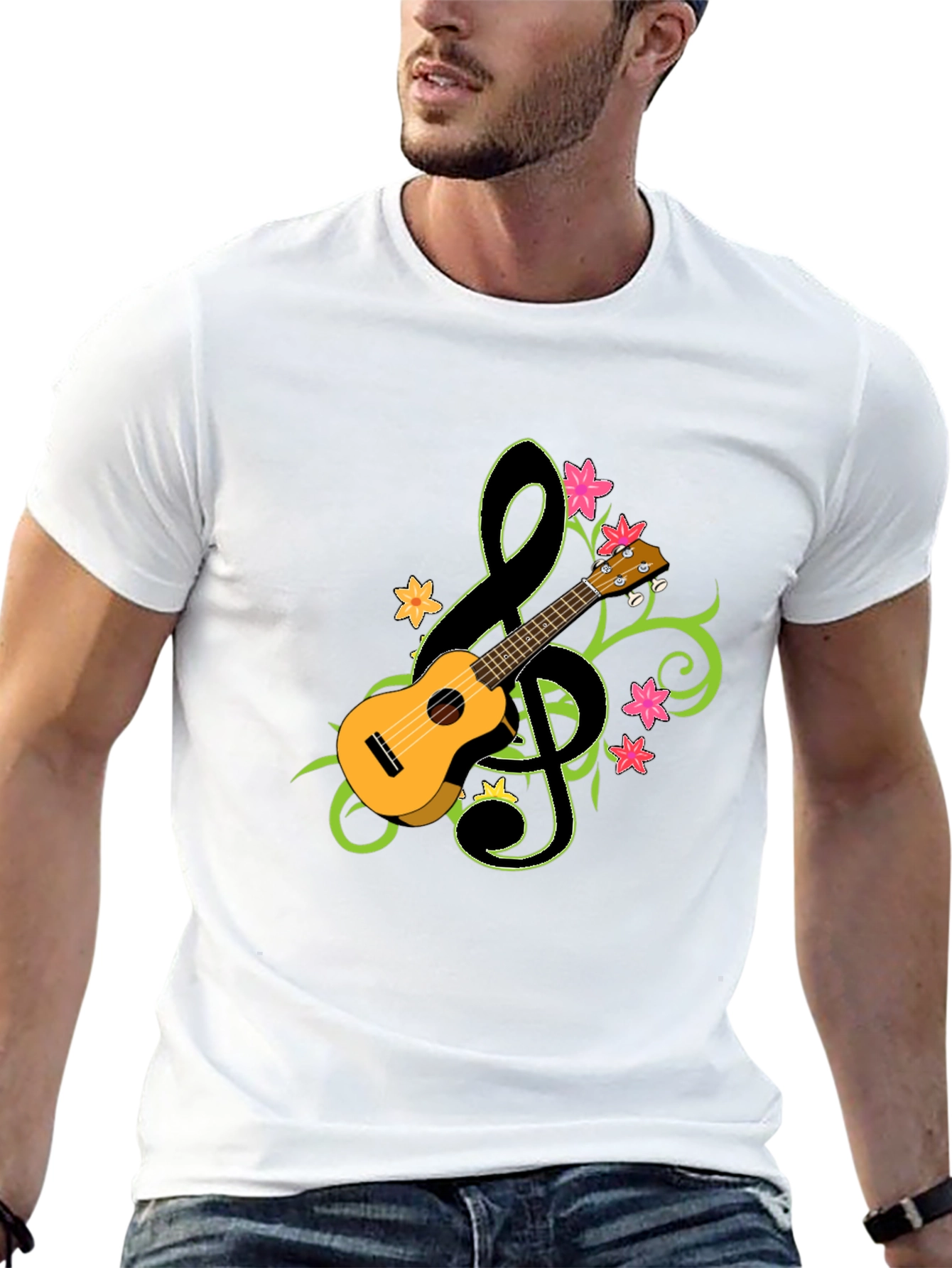 Ukulele Treble Clef Graphic T-Shirt - Musical Style