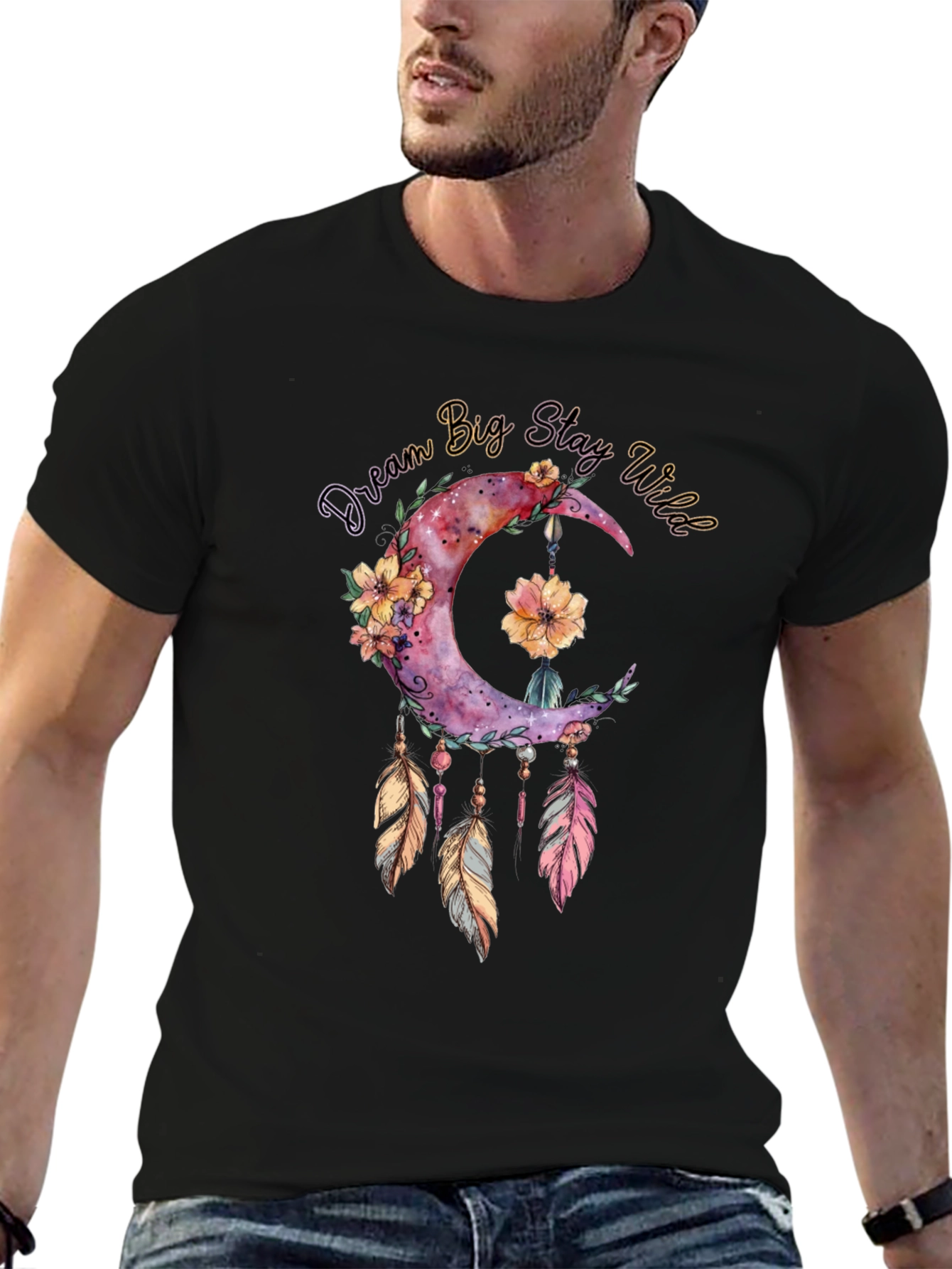 Dream Big Stay Wild Moon Feather Graphic Tee