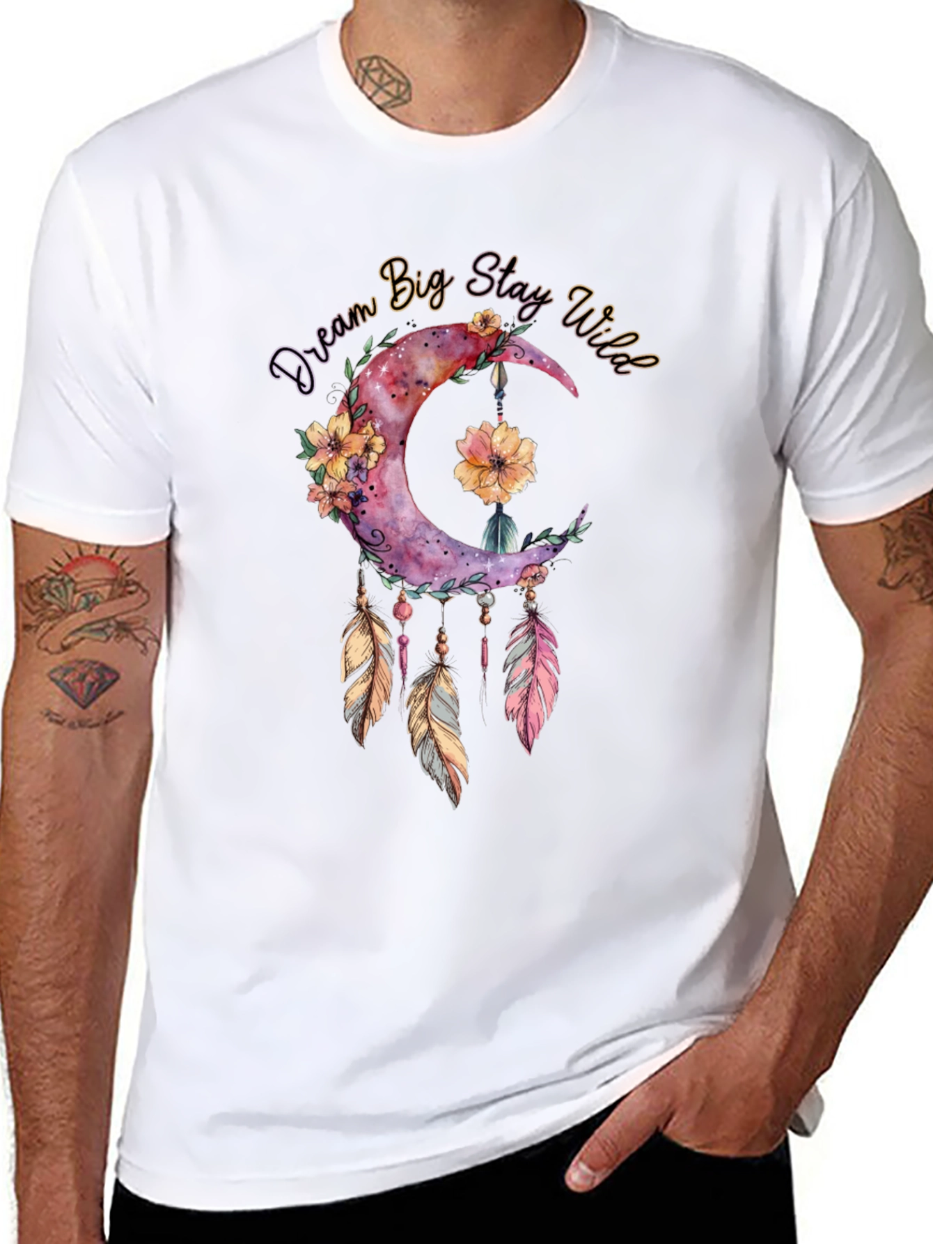 Dream Big Stay Wild Moon Feather Graphic Tee
