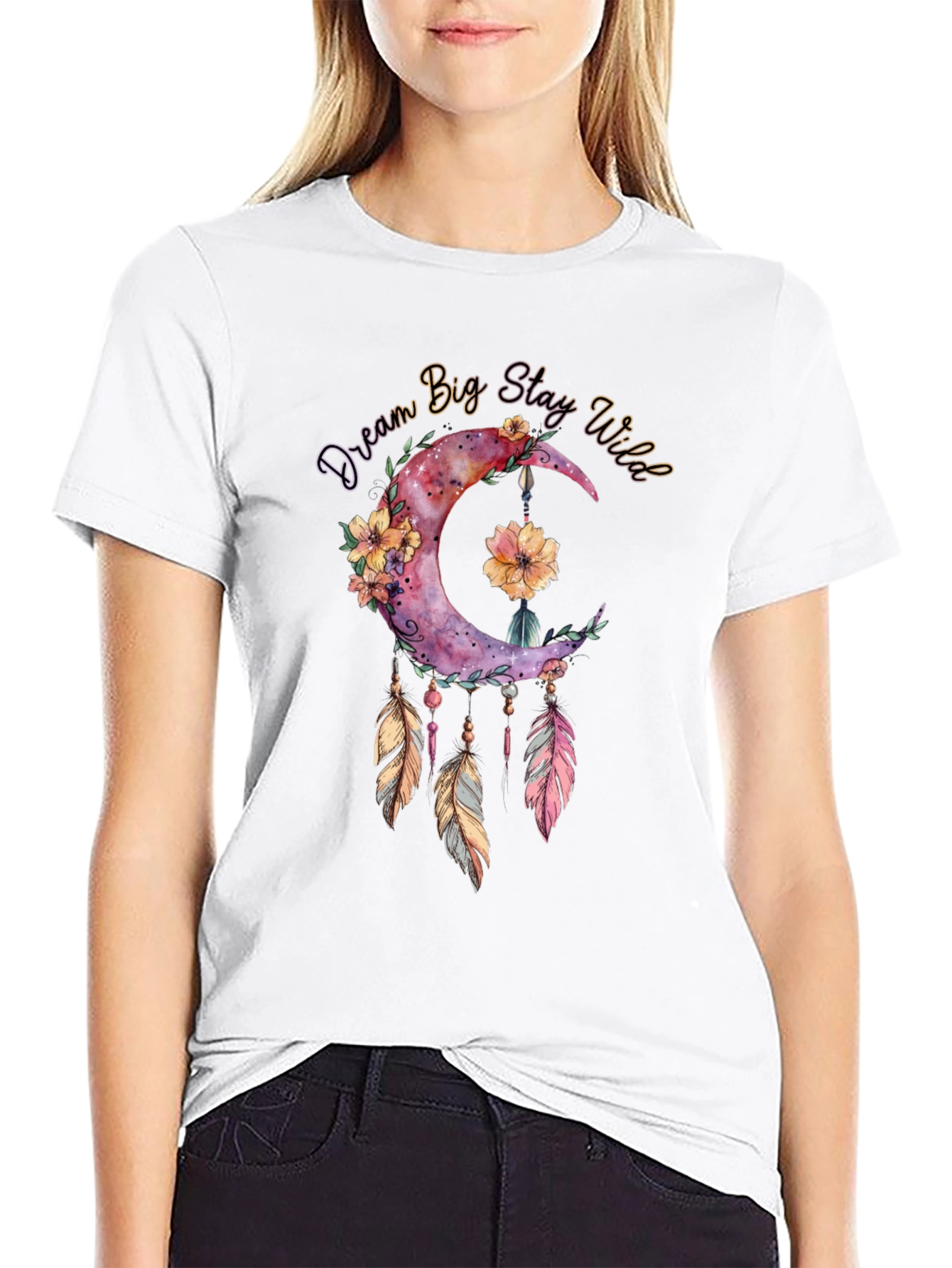 Dream Big Stay Wild Moon Feather Graphic Tee