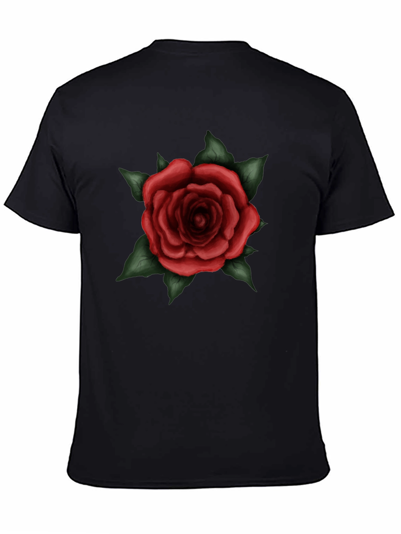 Mens Black T-Shirt with Red Rose Graphic
