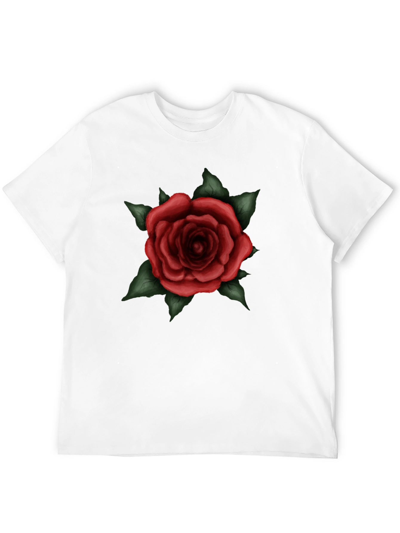 Mens Black T-Shirt with Red Rose Graphic