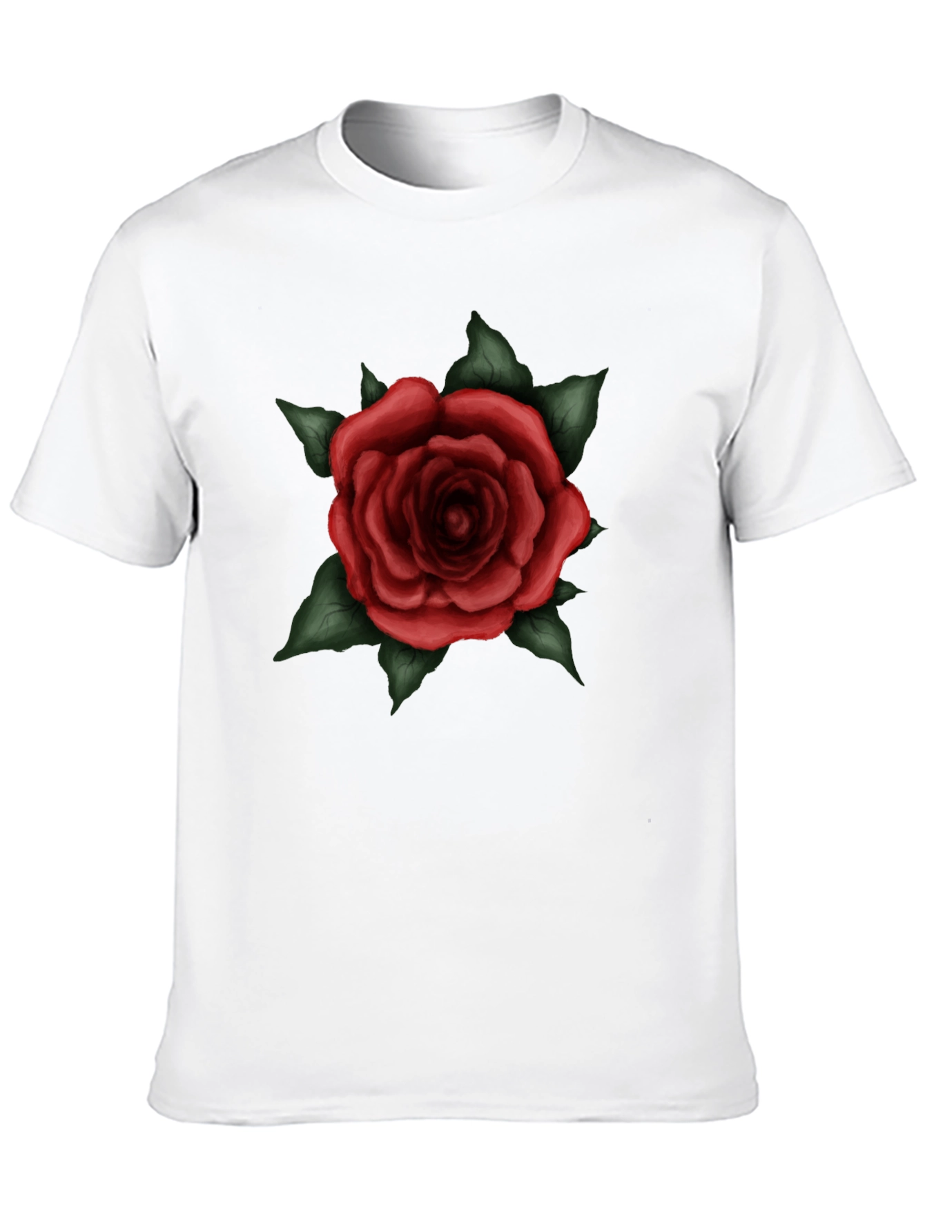 Mens Black T-Shirt with Red Rose Graphic