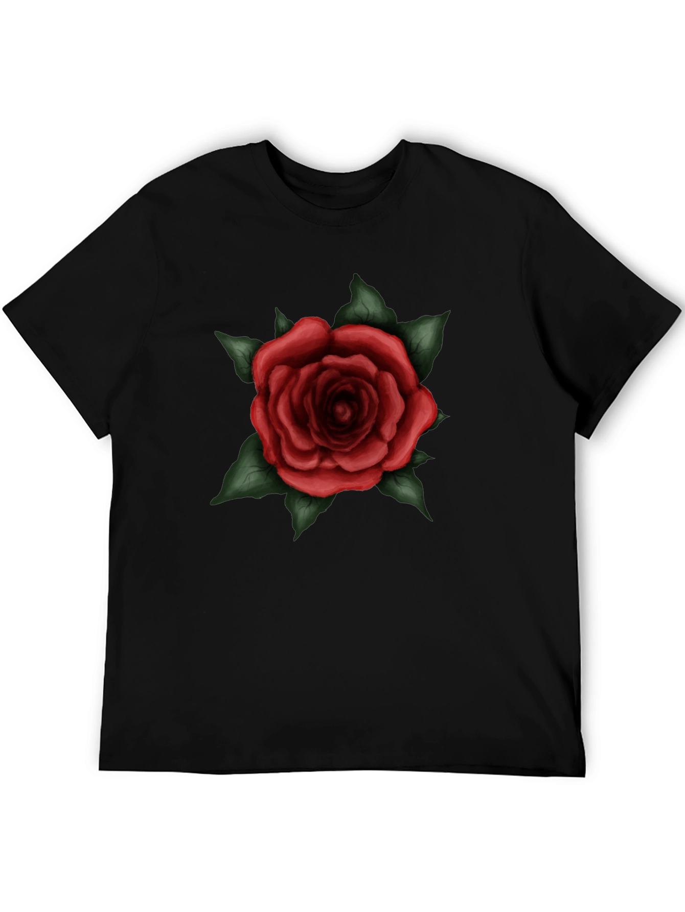 Mens Black T-Shirt with Red Rose Graphic