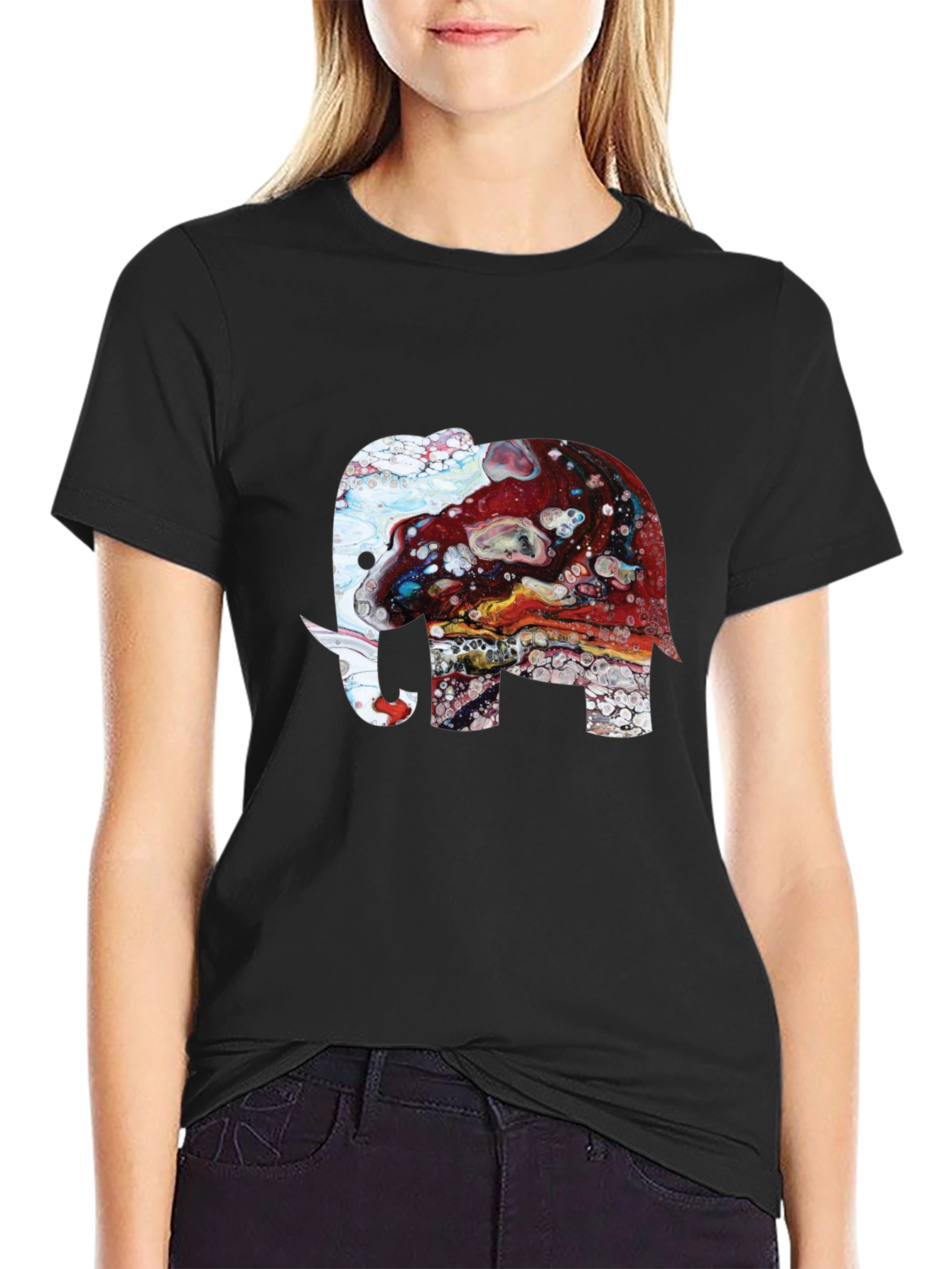 Elephant Art Print Graphic Tee - Mens Black T-Shirt