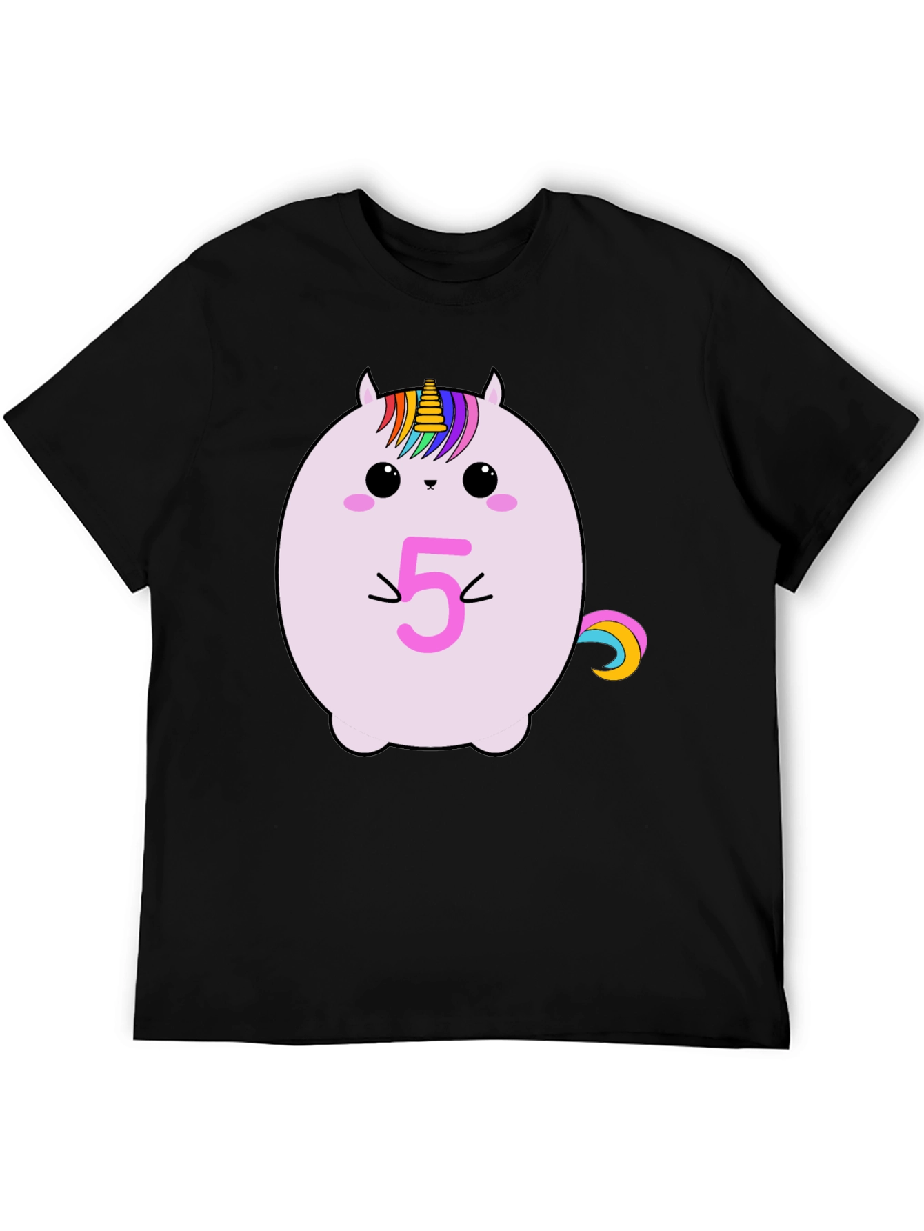 Unicorn Birthday Age 5 Black T-Shirt