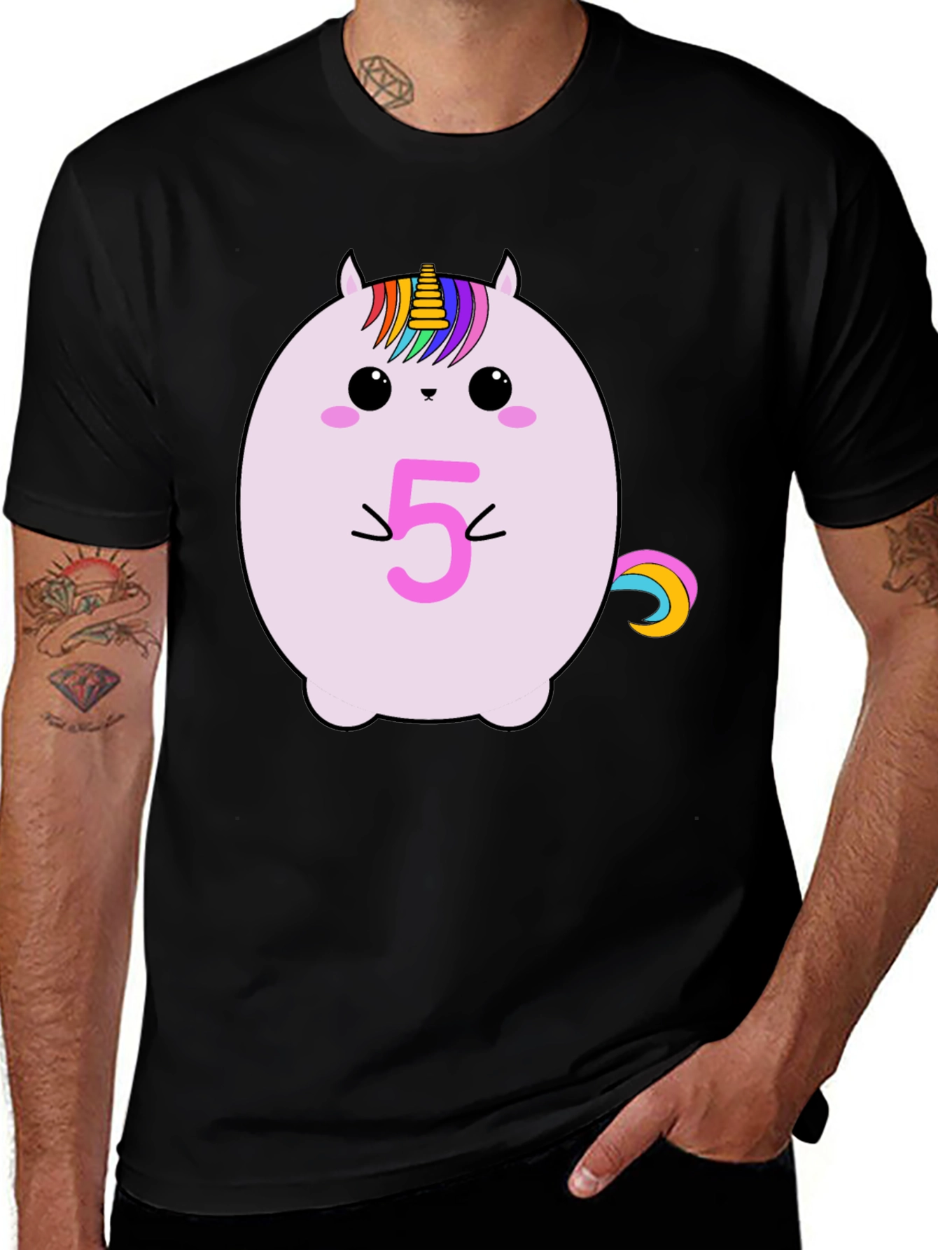Unicorn Birthday Age 5 Black T-Shirt