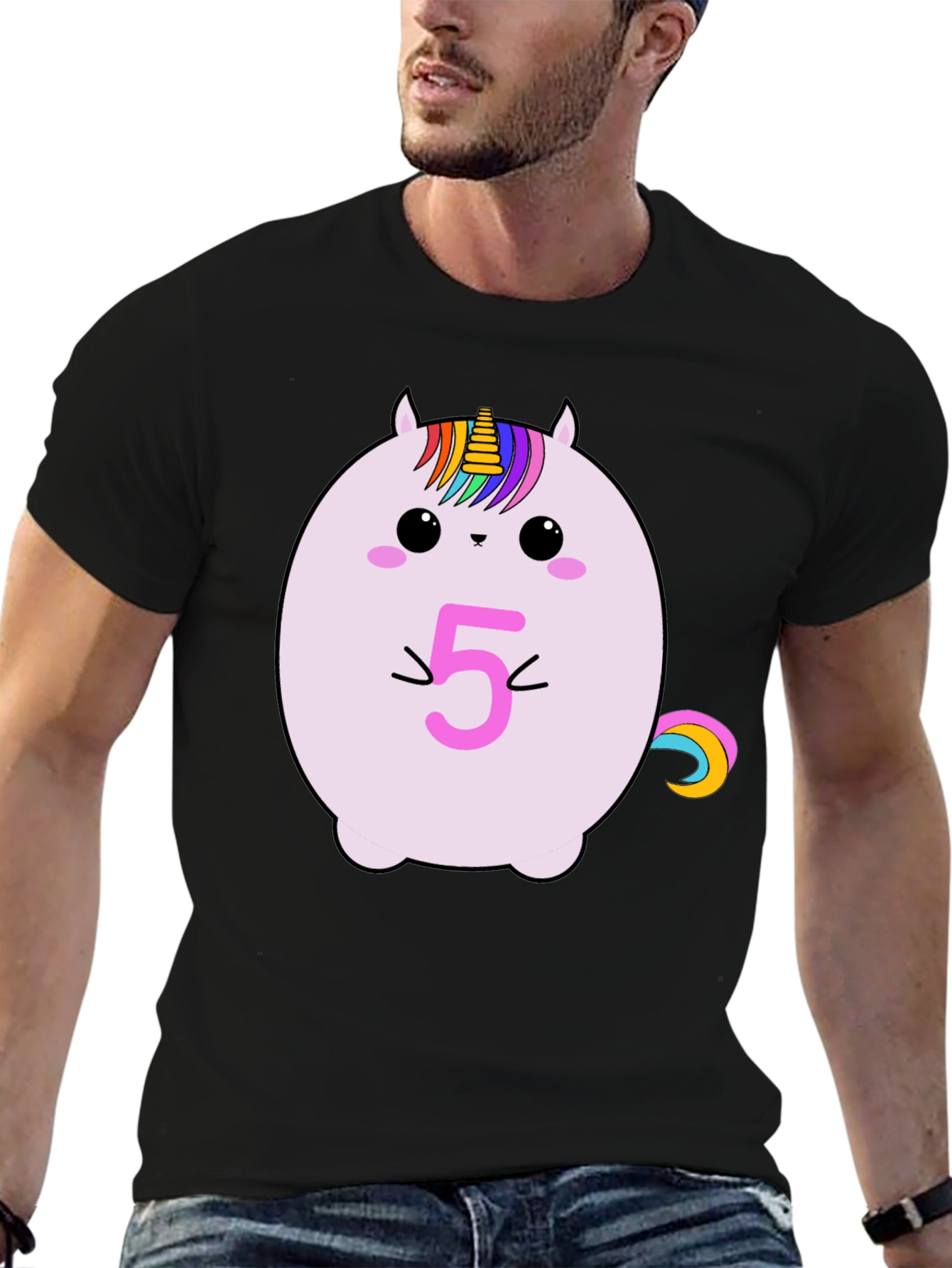Unicorn Birthday Age 5 Black T-Shirt