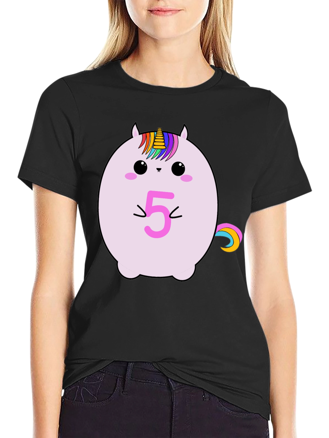 Unicorn Birthday Age 5 Black T-Shirt