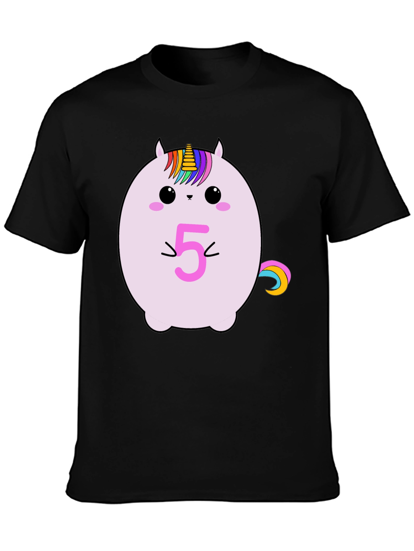Unicorn Birthday Age 5 Black T-Shirt