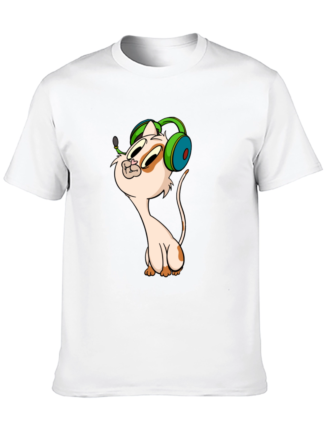 Cartoon Cat Gamer Graphic Tee - Black T-Shirt