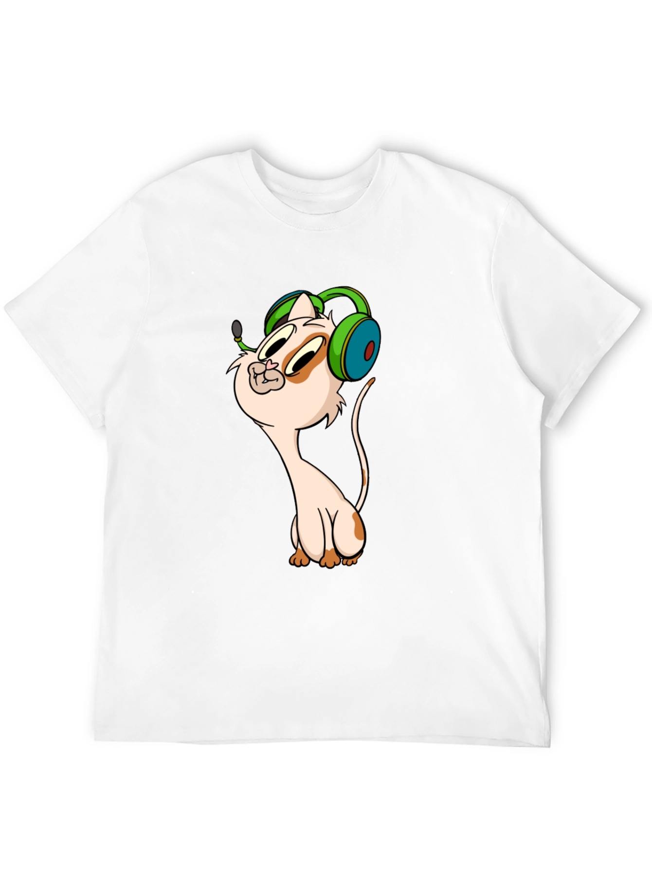 Cartoon Cat Gamer Graphic Tee - Black T-Shirt