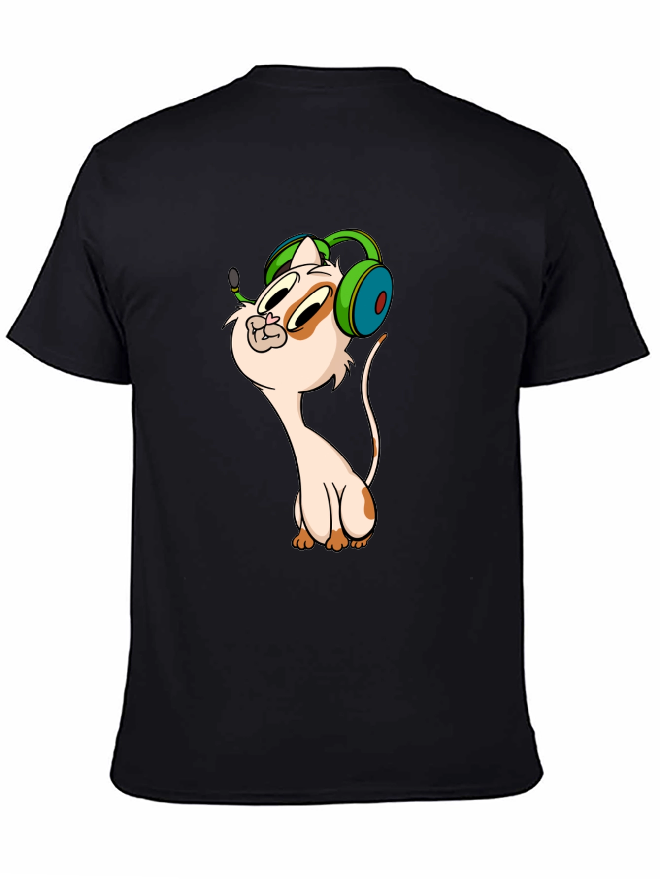 Cartoon Cat Gamer Graphic Tee - Black T-Shirt
