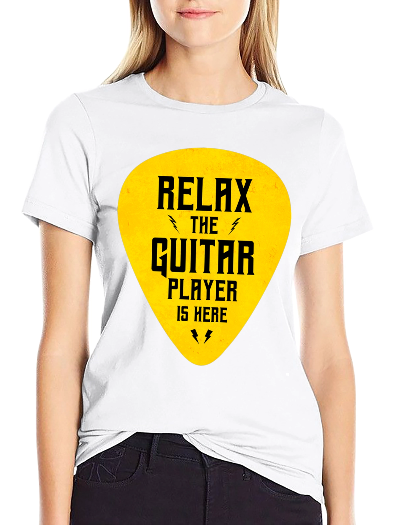 Relax Guitar Player T-Shirt - Black Crew Neck Tee