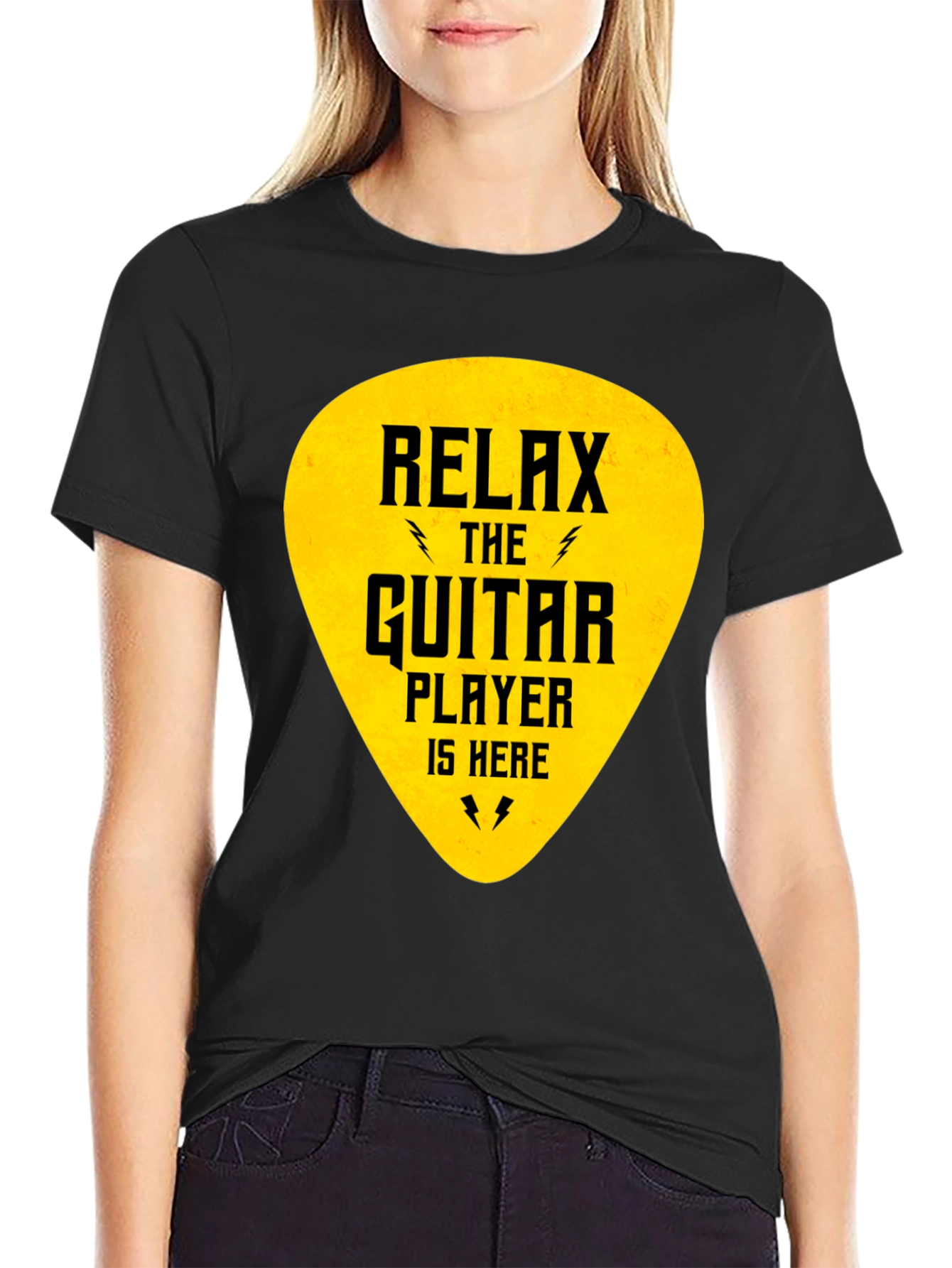 Relax Guitar Player T-Shirt - Black Crew Neck Tee