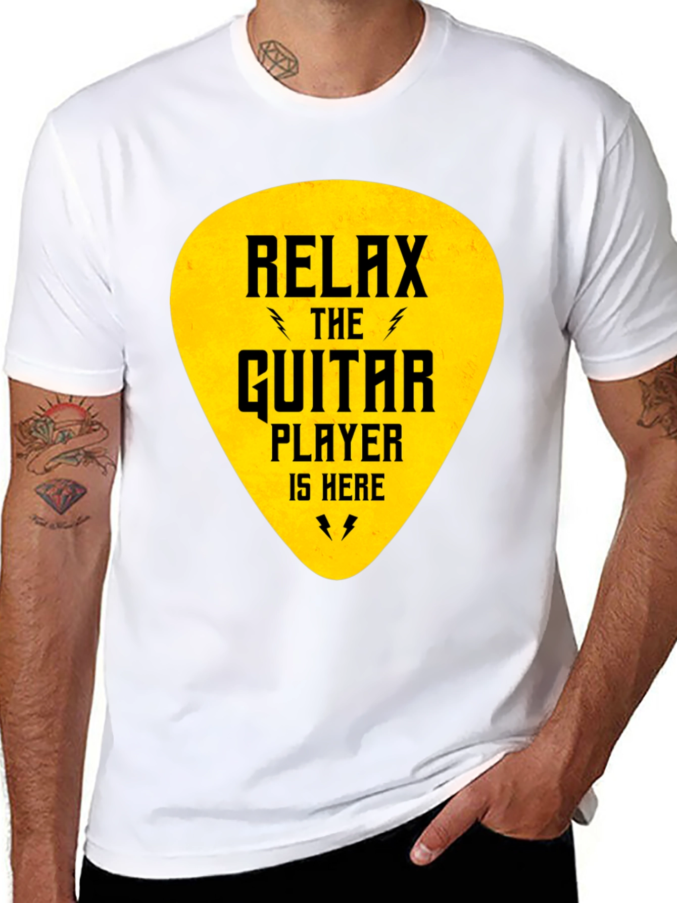 Relax Guitar Player T-Shirt - Black Crew Neck Tee
