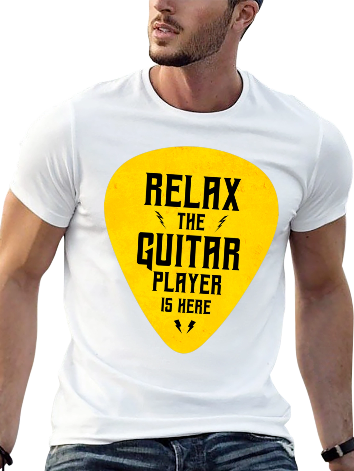 Relax Guitar Player T-Shirt - Black Crew Neck Tee