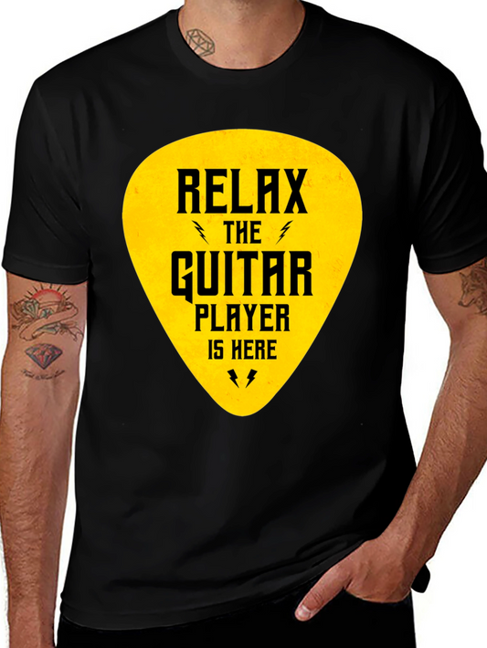 Relax Guitar Player T-Shirt - Black Crew Neck Tee