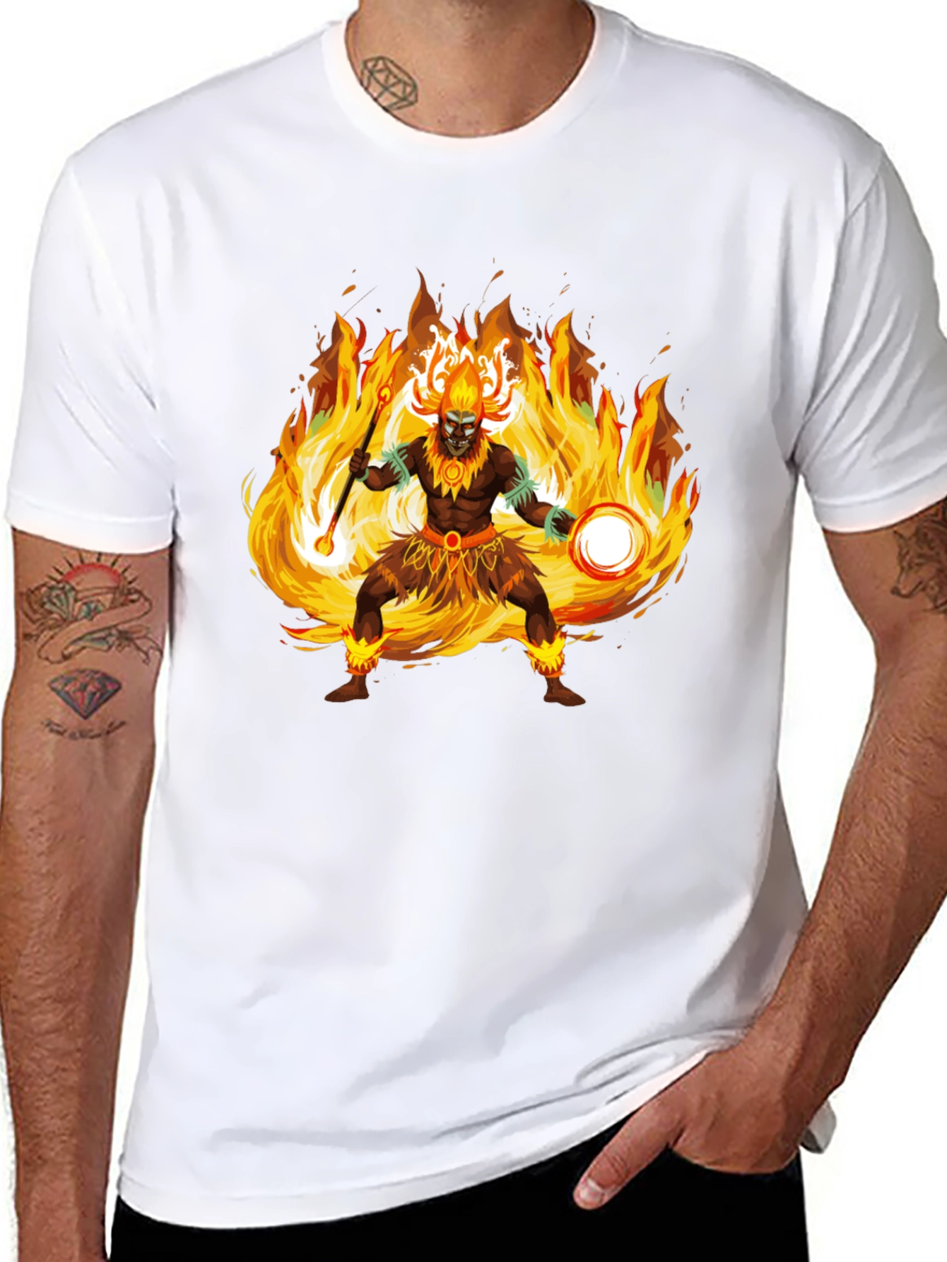 Fiery Shaman Graphic Tee - Bold Statement Shirt