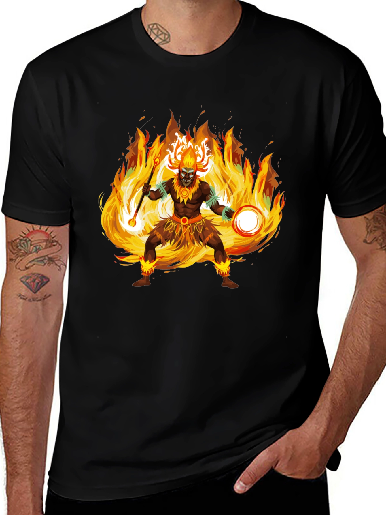 Fiery Shaman Graphic Tee - Bold Statement Shirt