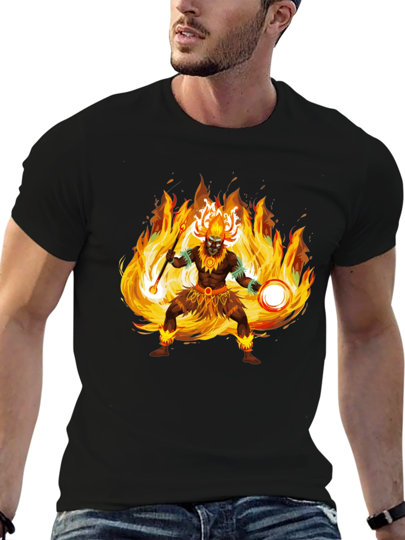 Fiery Shaman Graphic Tee - Bold Statement Shirt