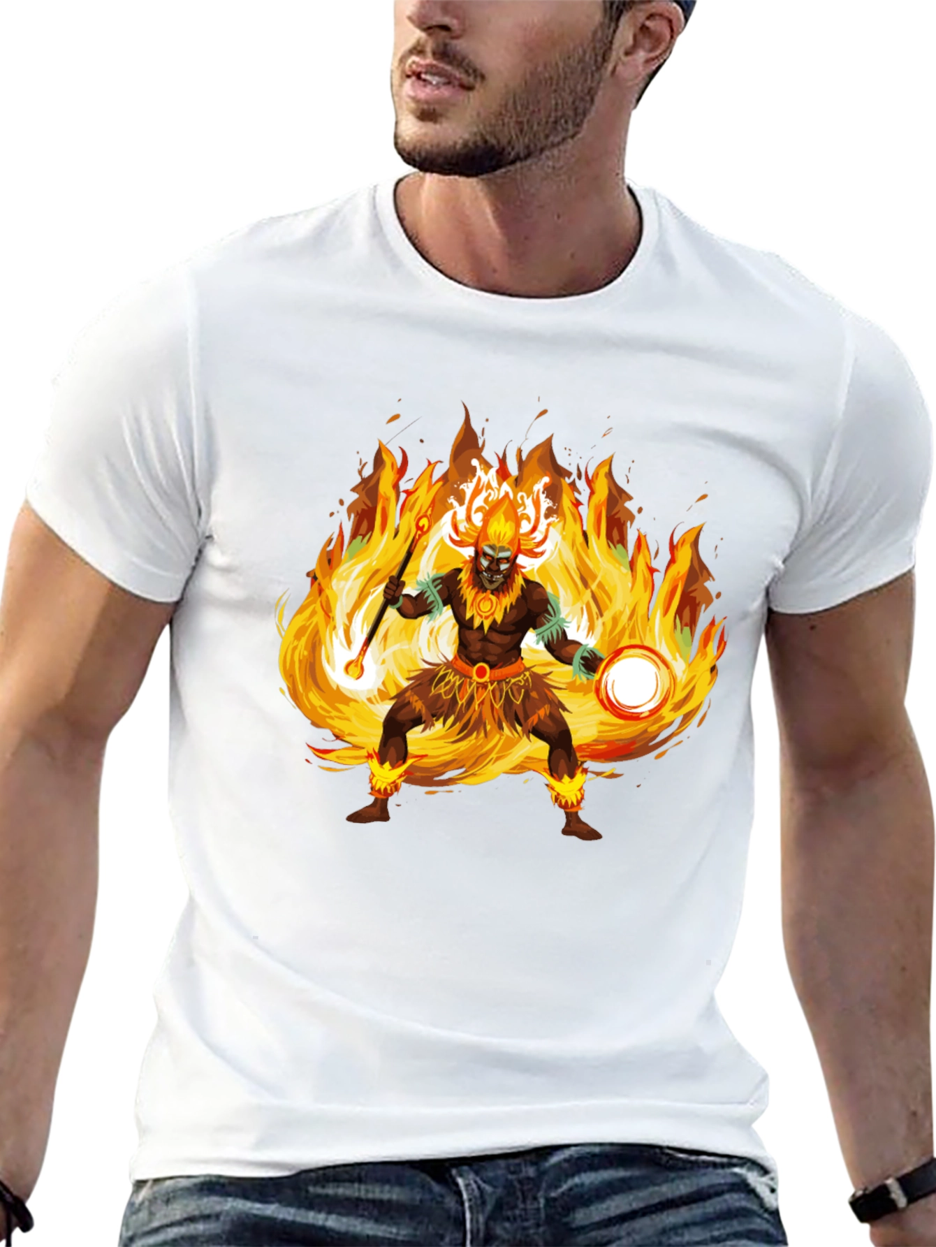 Fiery Shaman Graphic Tee - Bold Statement Shirt