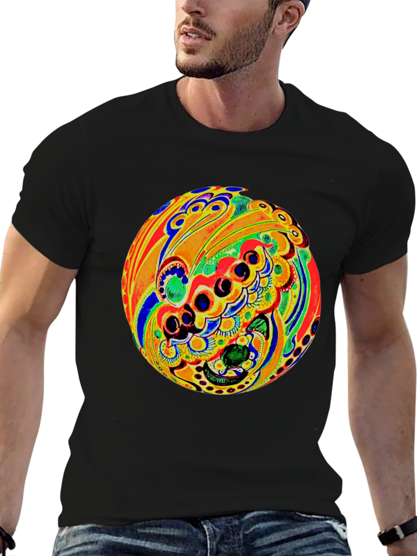Psychedelic Circle Graphic Black T-Shirt