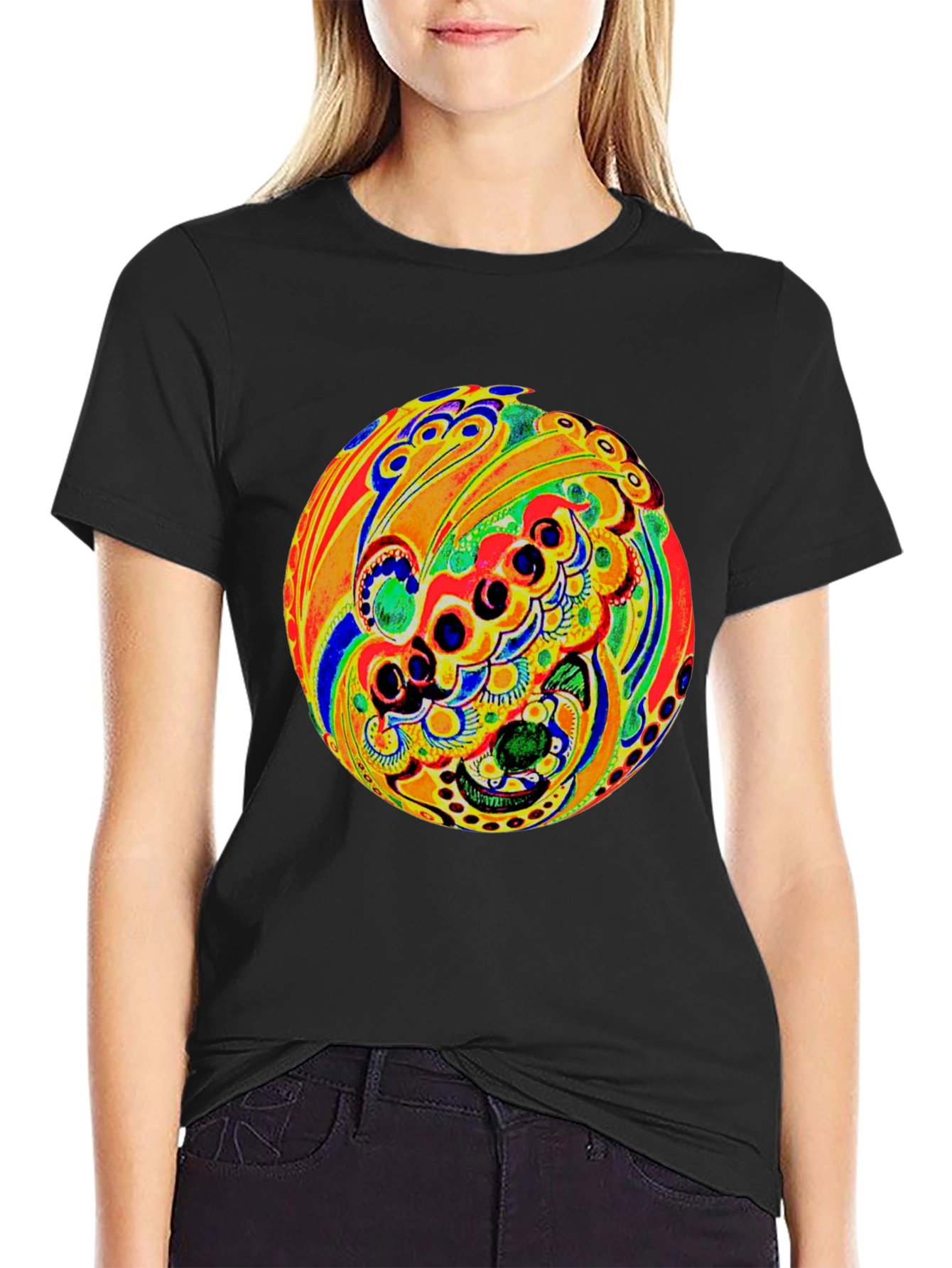 Psychedelic Circle Graphic Black T-Shirt