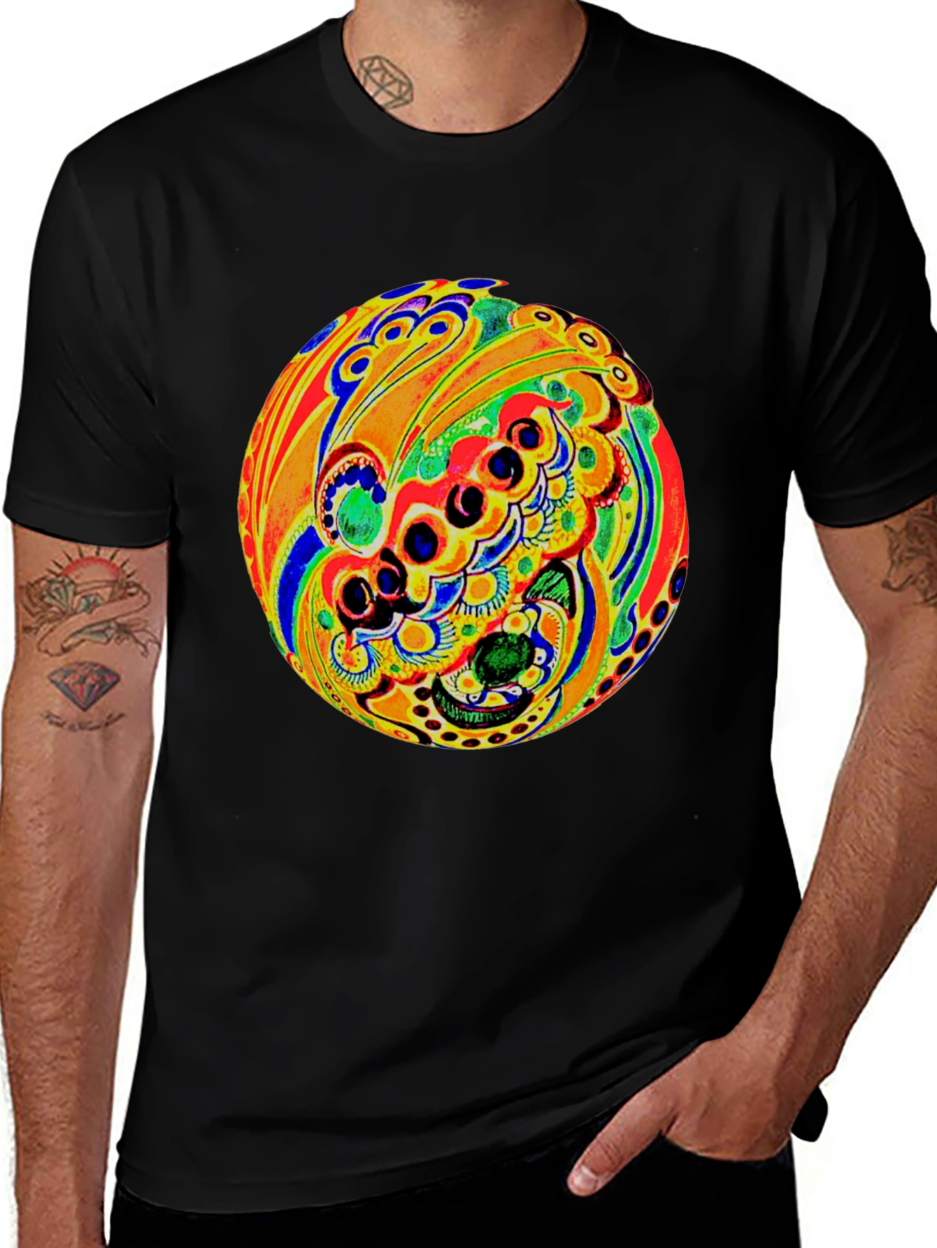 Psychedelic Circle Graphic Black T-Shirt