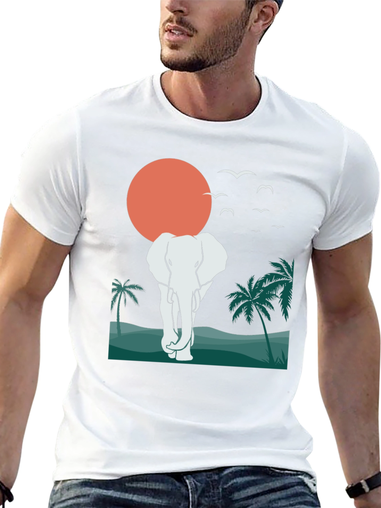 Elephant Sunset Graphic Tee - Tropical Vibes