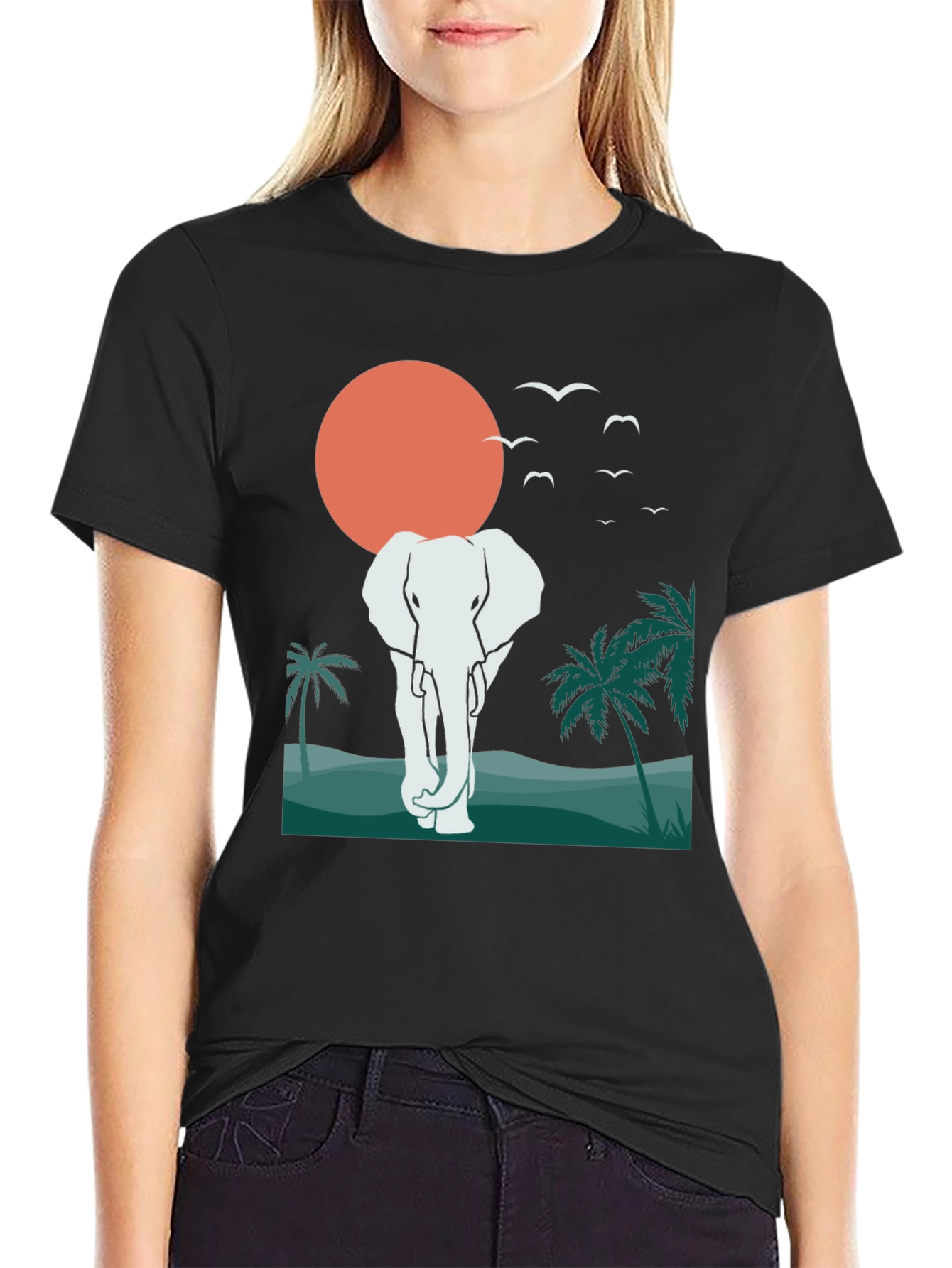 Elephant Sunset Graphic Tee - Tropical Vibes