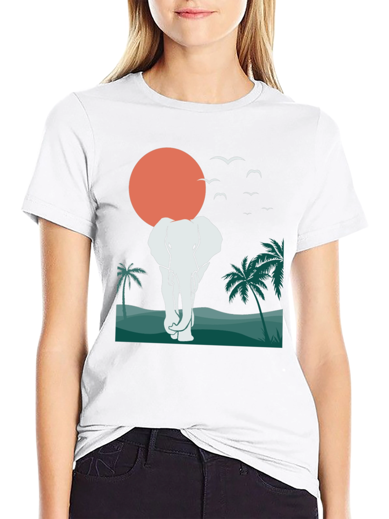 Elephant Sunset Graphic Tee - Tropical Vibes