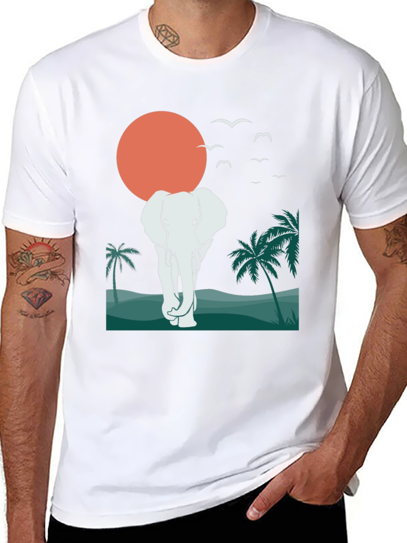 Elephant Sunset Graphic Tee - Tropical Vibes