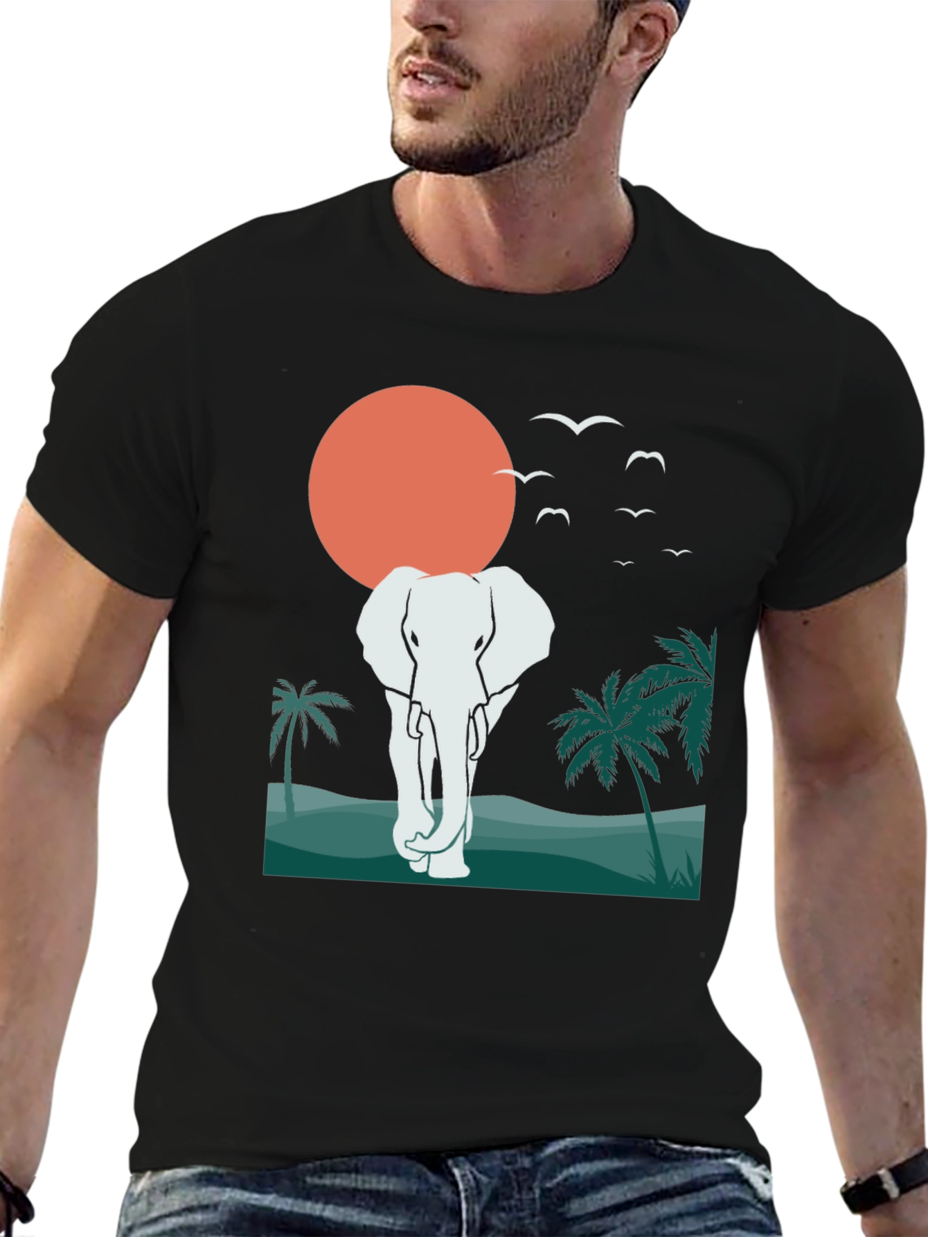Elephant Sunset Graphic Tee - Tropical Vibes