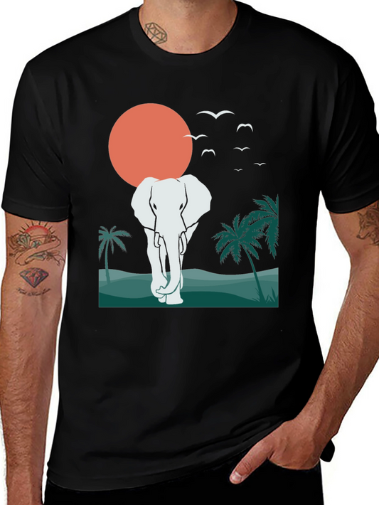 Elephant Sunset Graphic Tee - Tropical Vibes