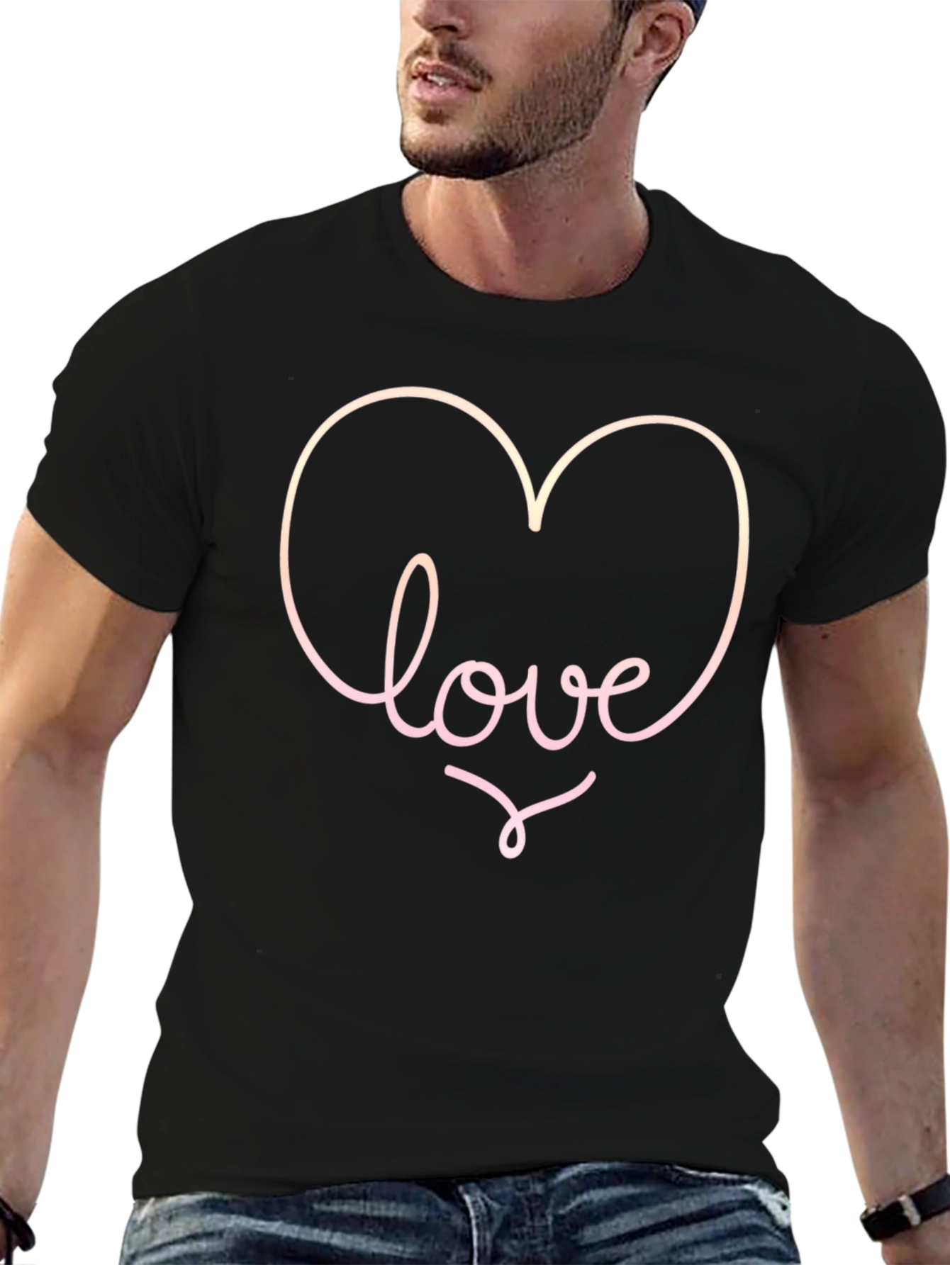 Love Heart Graphic Tee - Black Casual T-Shirt