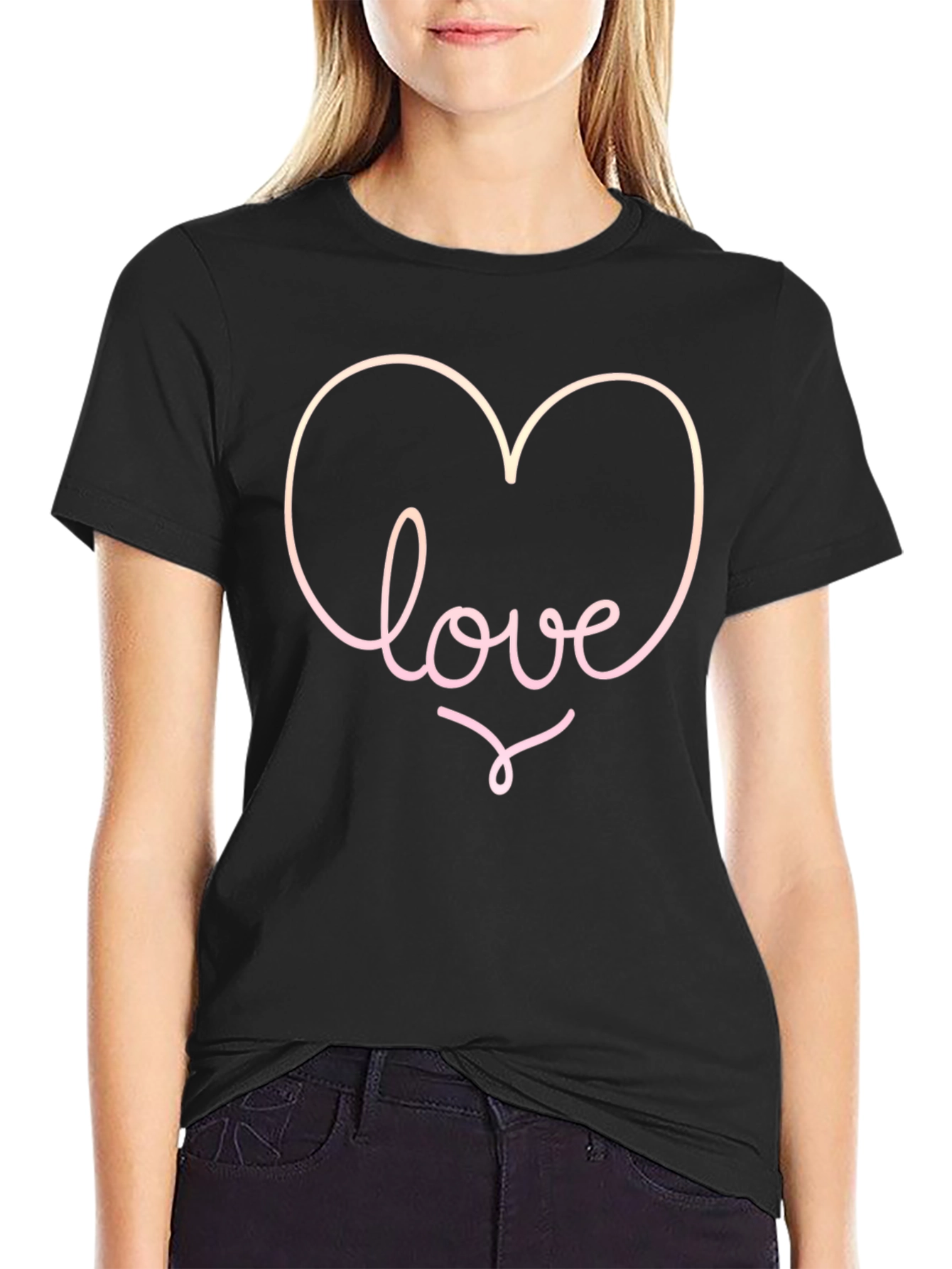 Love Heart Graphic Tee - Black Casual T-Shirt
