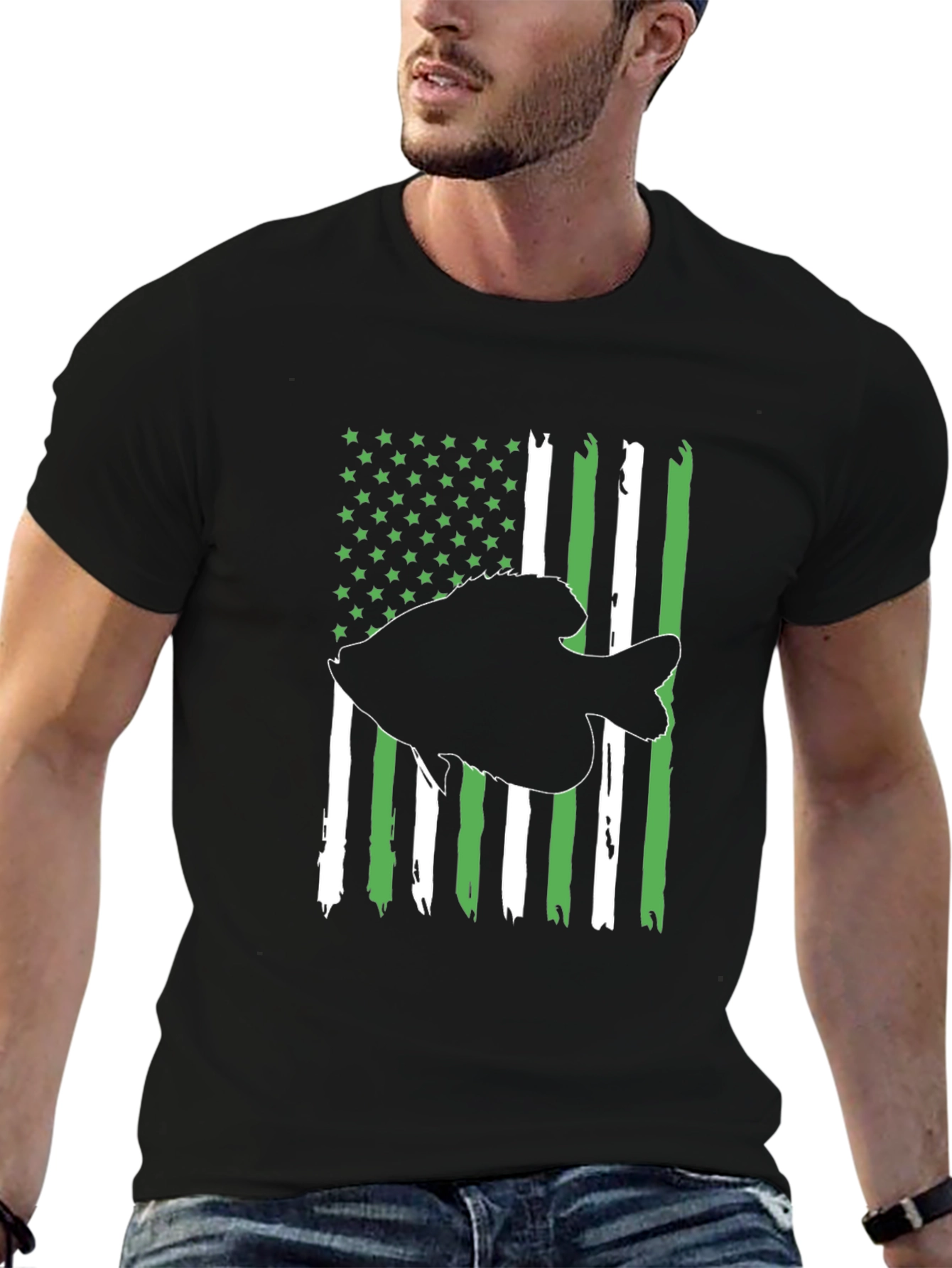 Fishing Flag Graphic Tee - Patriotic Angler Shirt