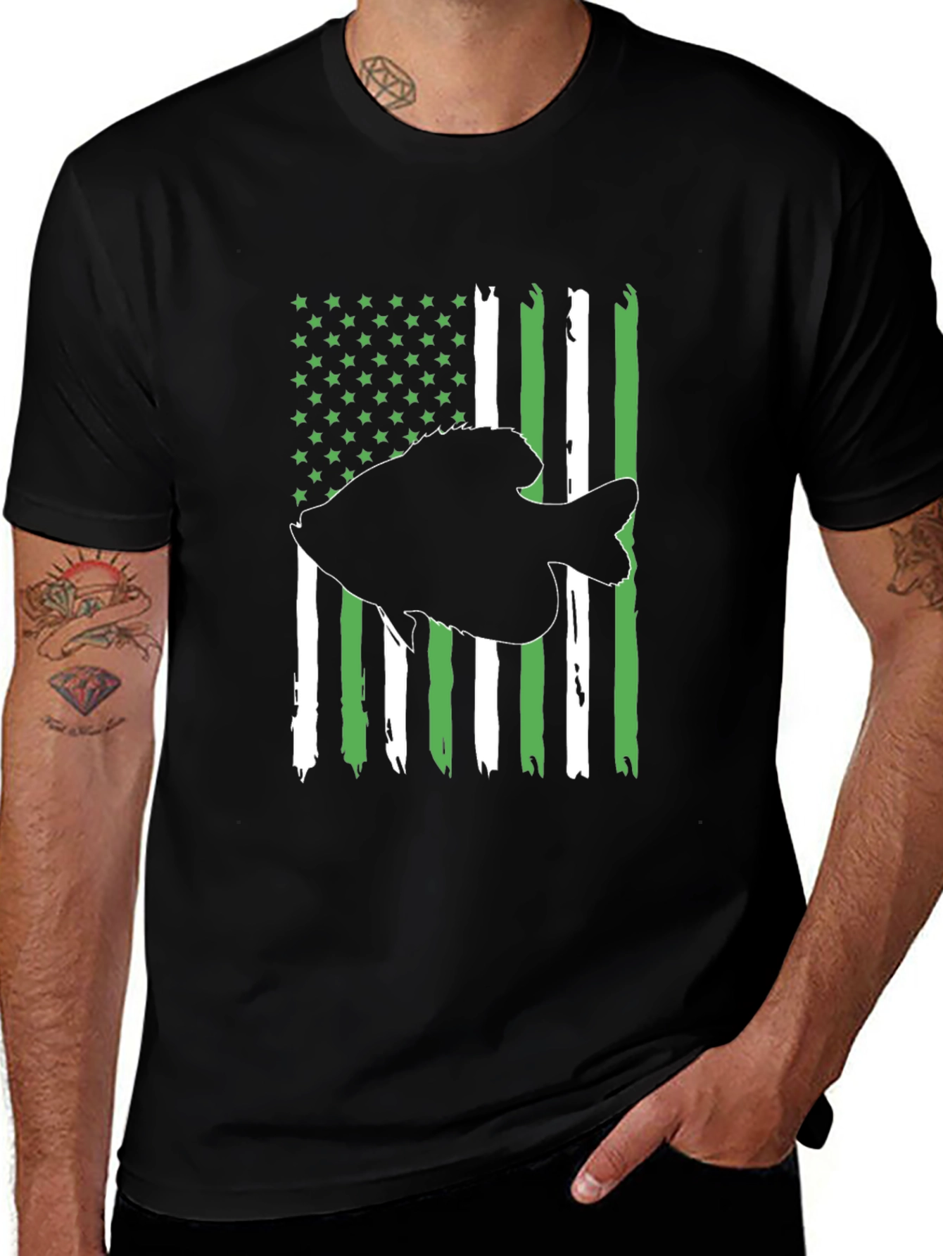 Fishing Flag Graphic Tee - Patriotic Angler Shirt