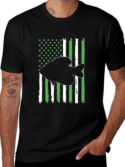 Fishing Flag Graphic Tee - Patriotic Angler Shirt