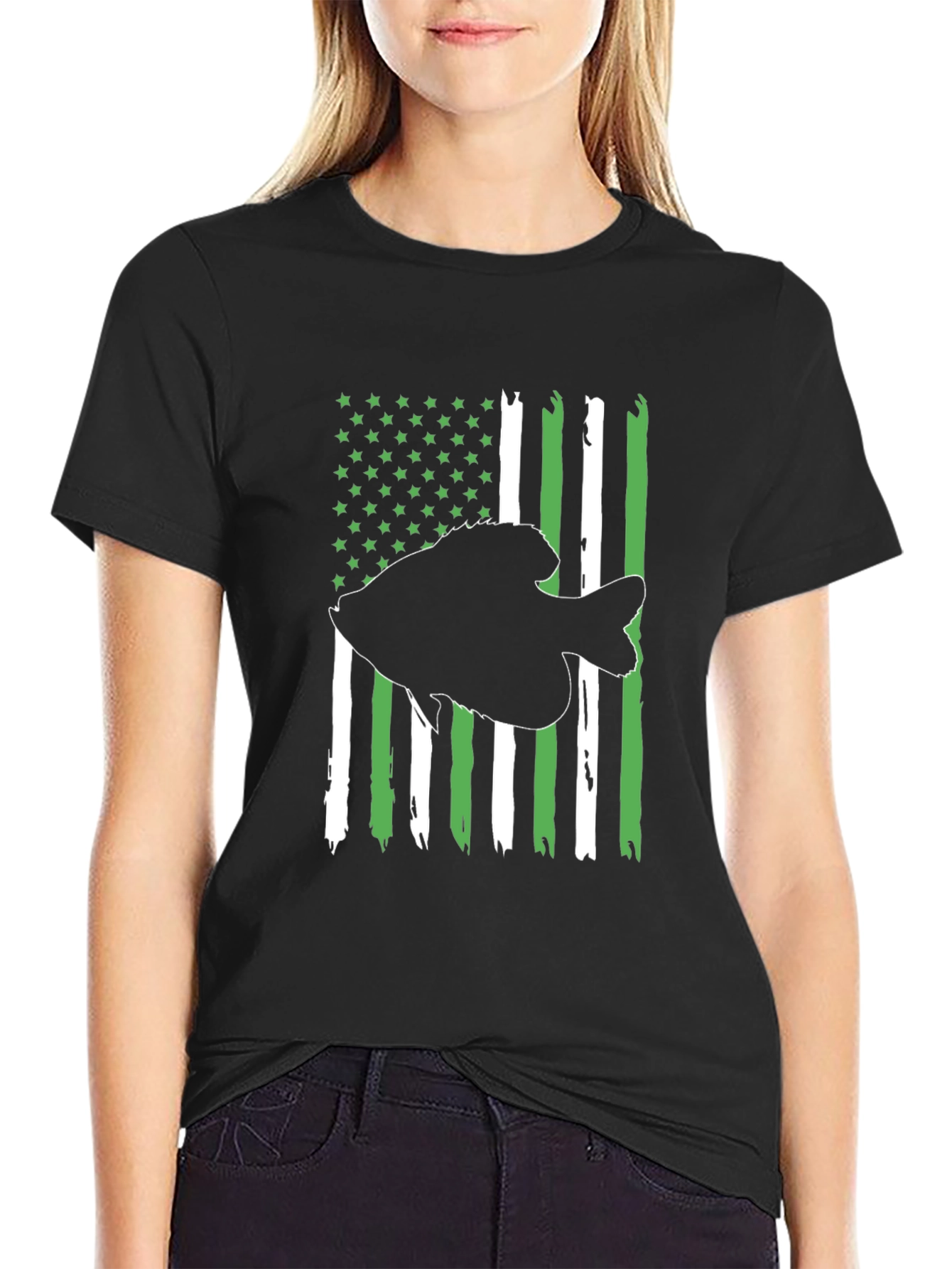 Fishing Flag Graphic Tee - Patriotic Angler Shirt