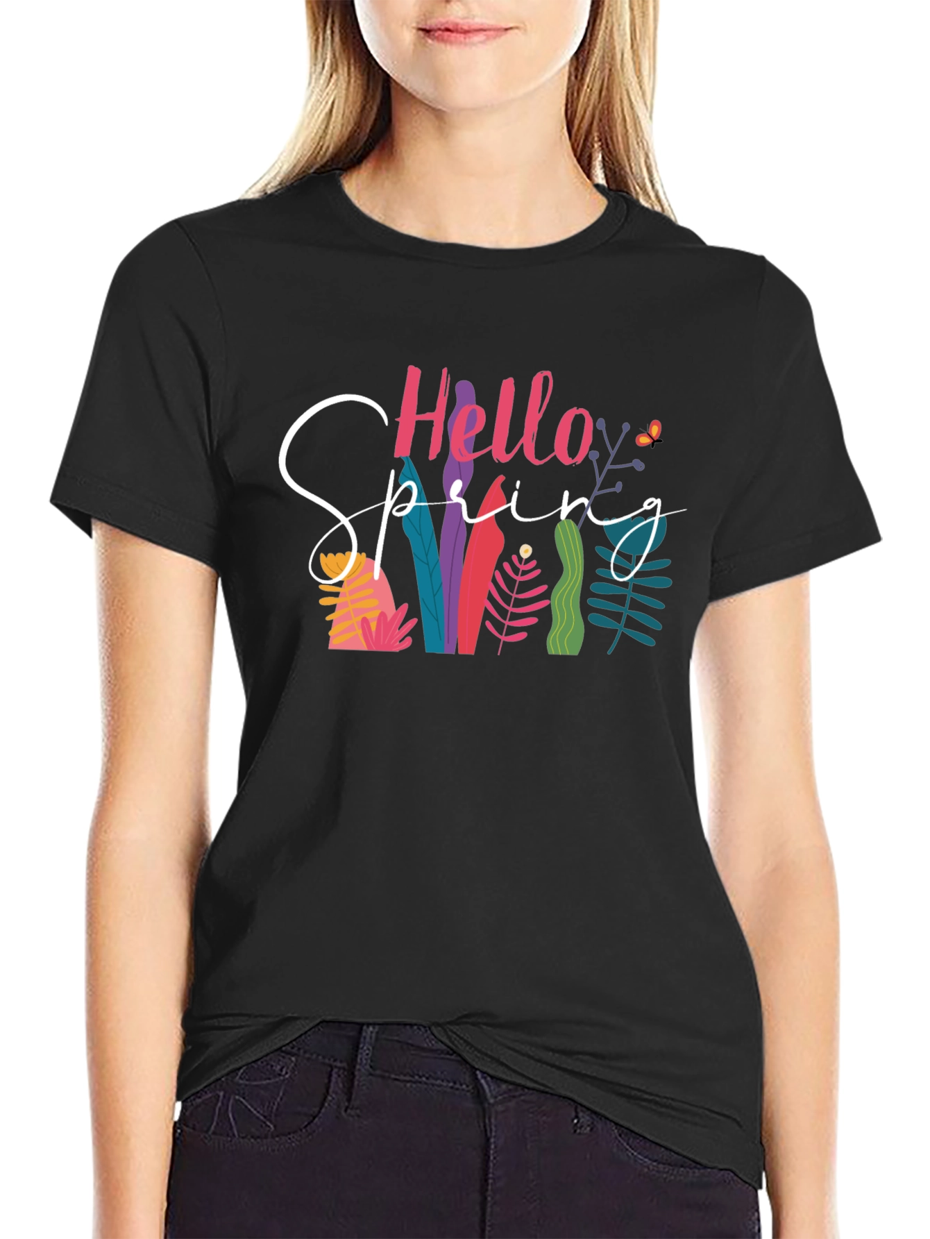 Hello Spring Black T-Shirt