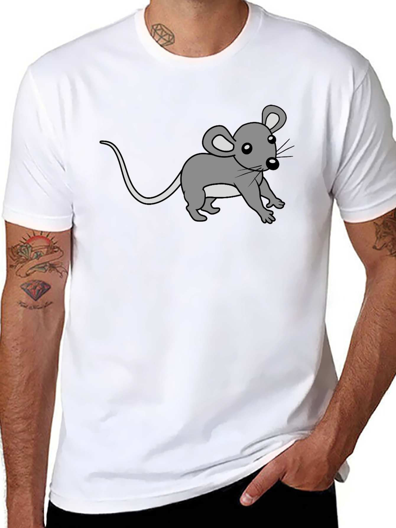 Cute Cartoon Mouse Graphic Print Black Tee