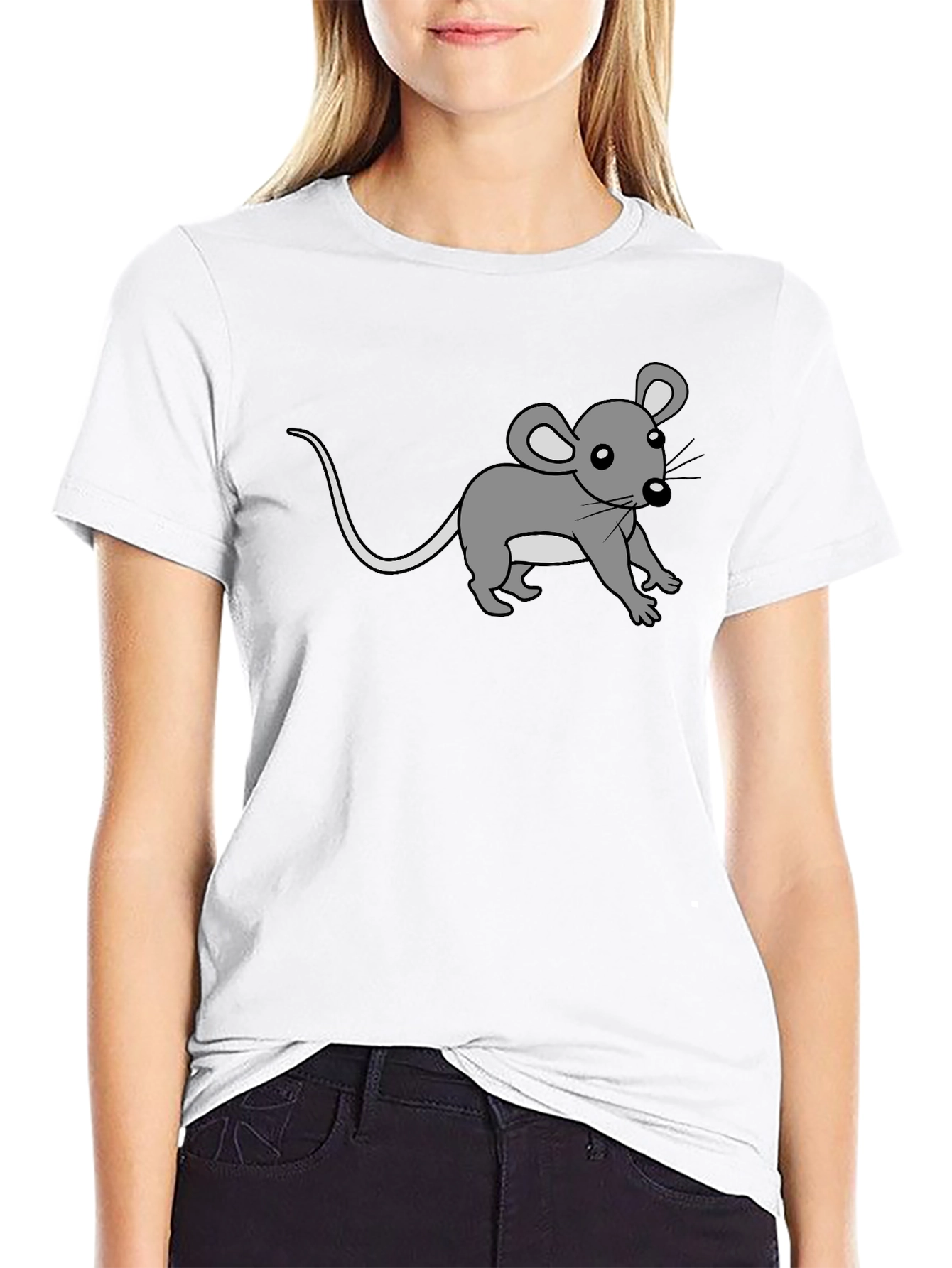 Cute Cartoon Mouse Graphic Print Black Tee