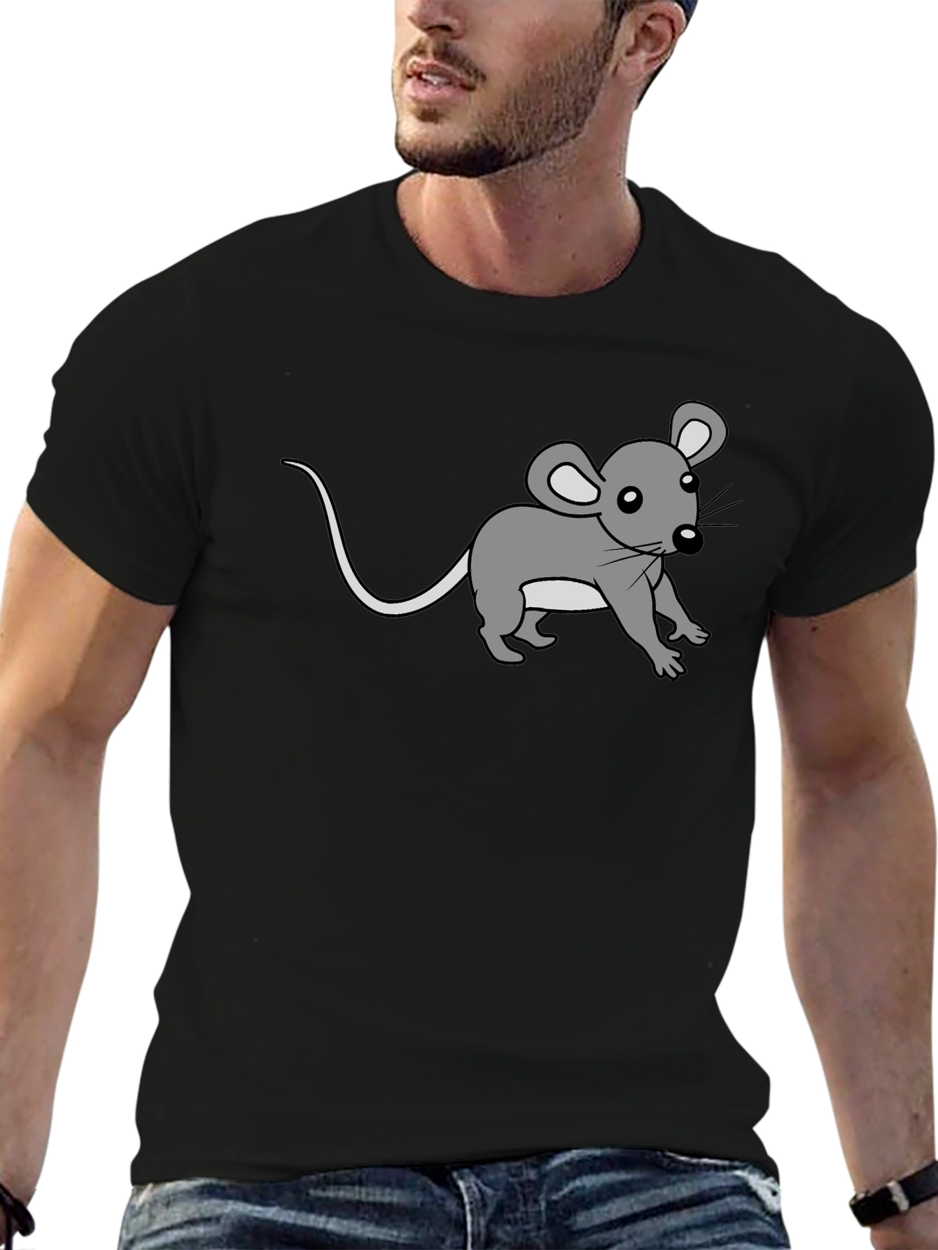 Cute Cartoon Mouse Graphic Print Black Tee