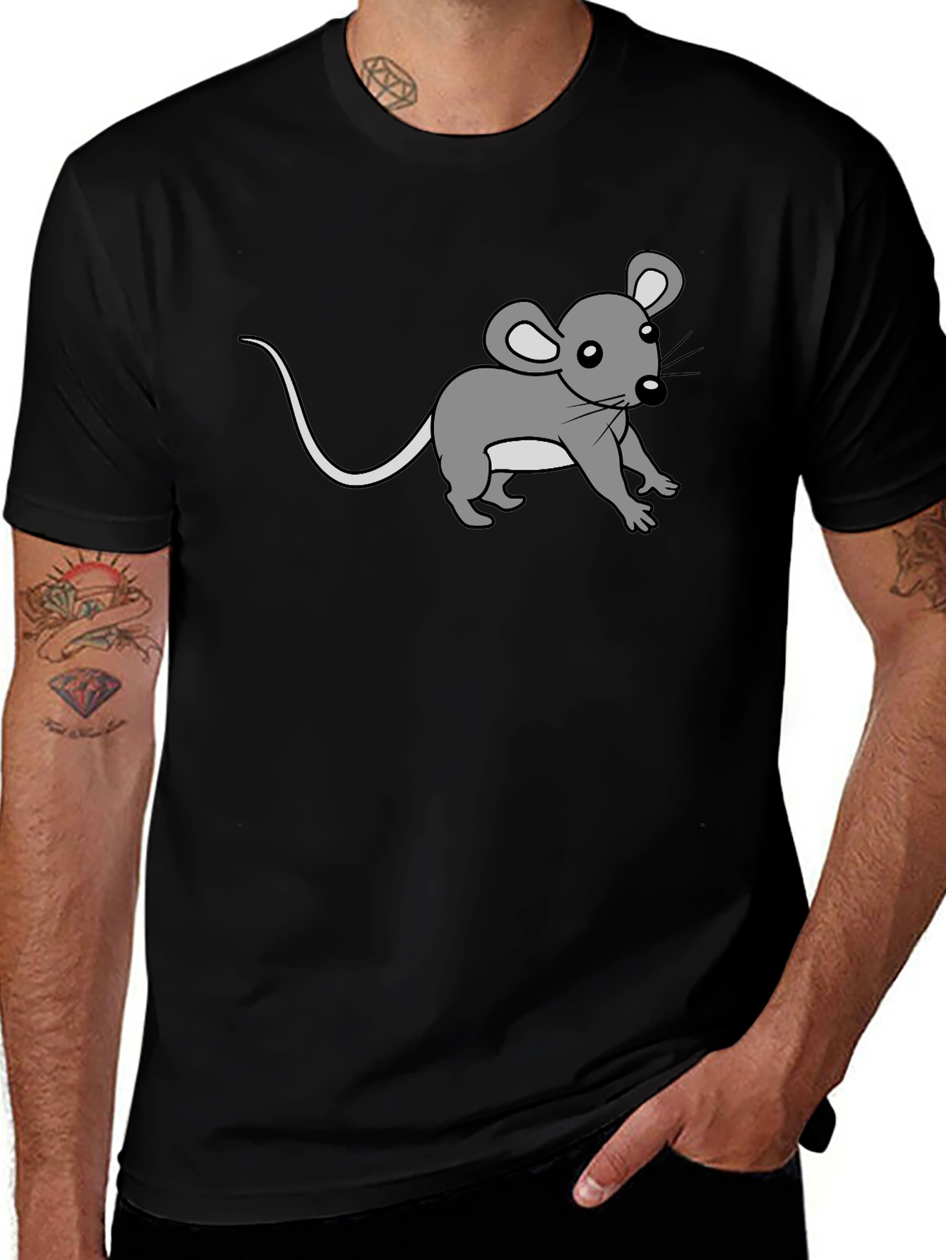 Cute Cartoon Mouse Graphic Print Black Tee