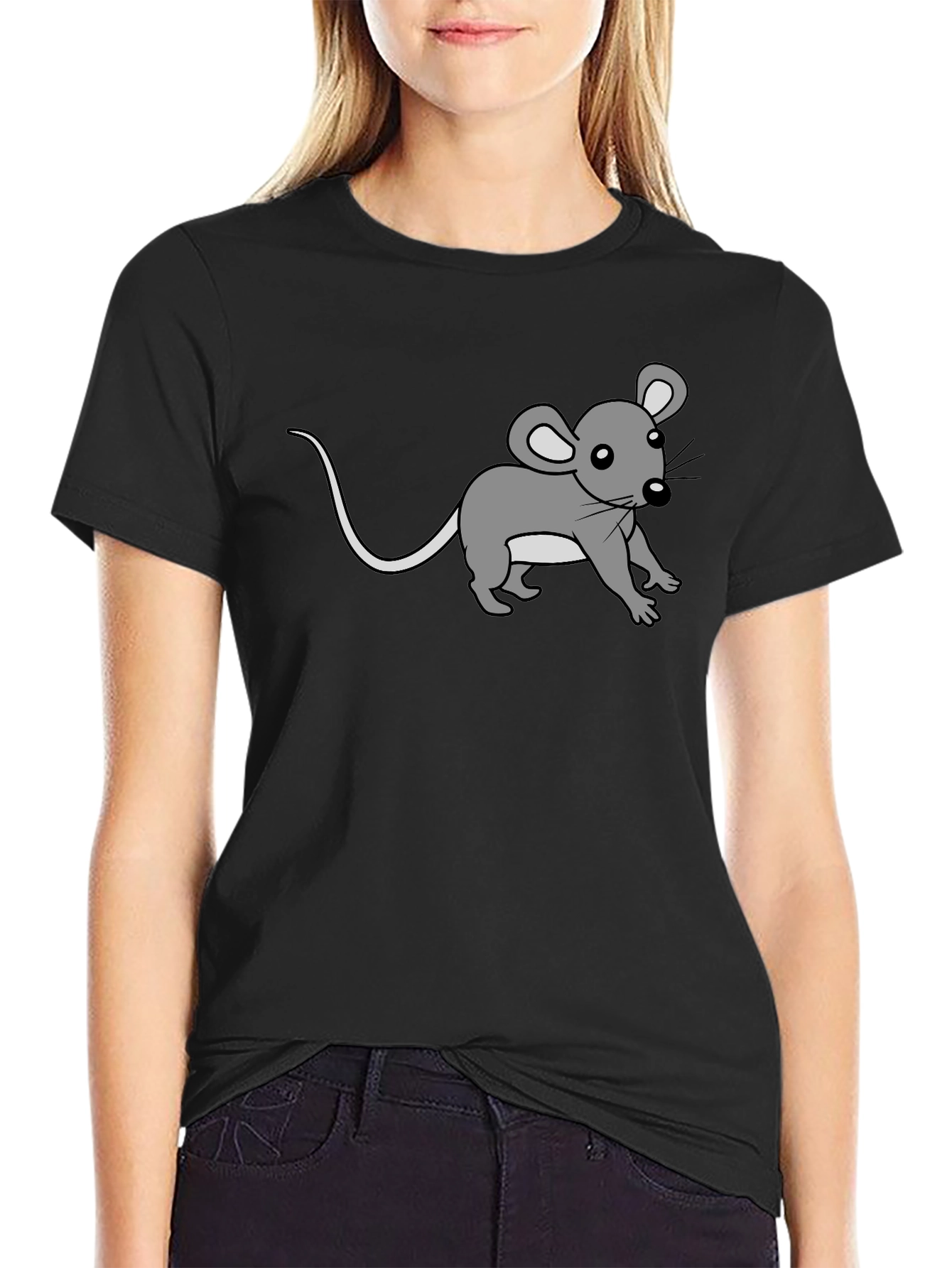 Cute Cartoon Mouse Graphic Print Black Tee