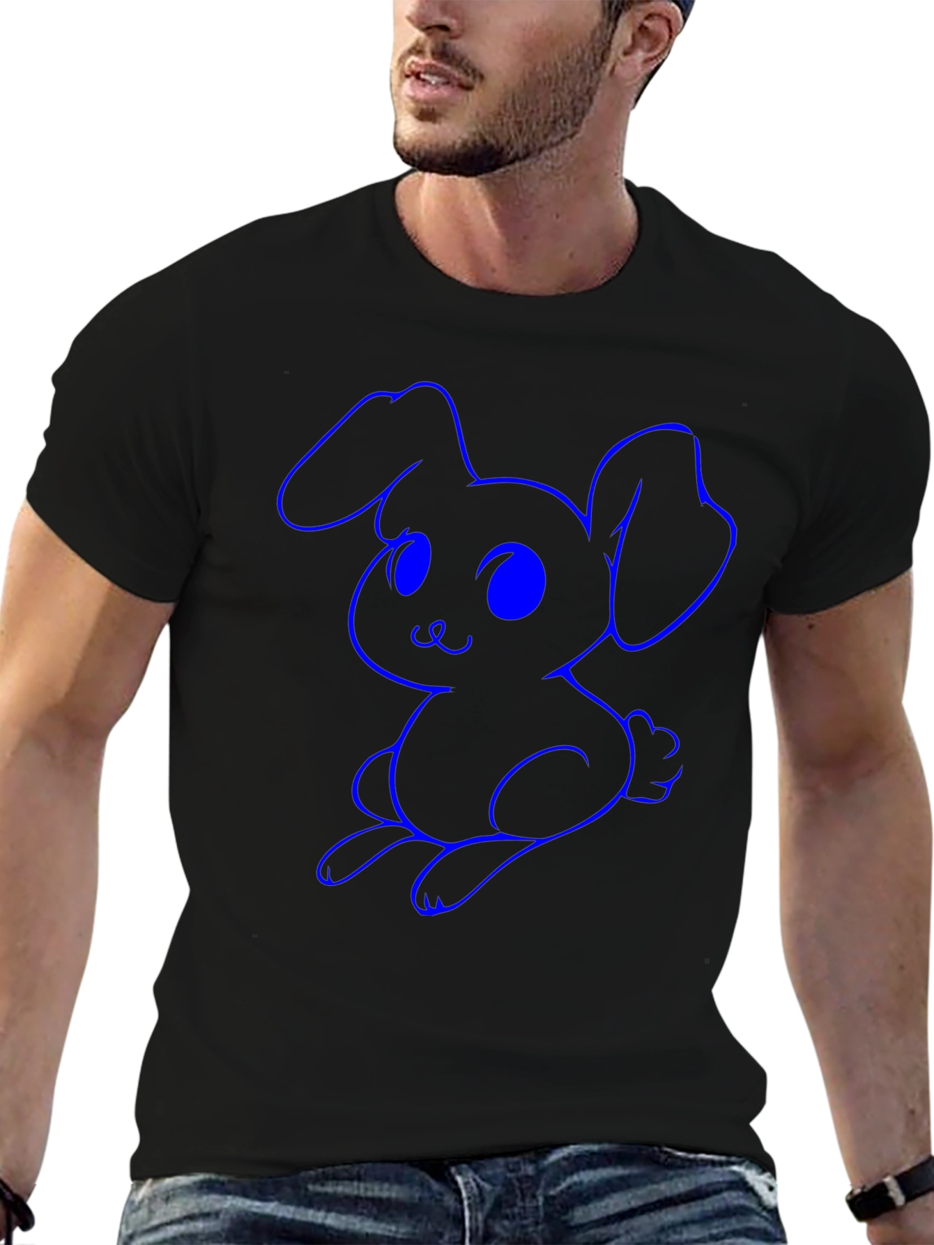 Cute Bunny Graphic Tee - Black Cotton Shirt