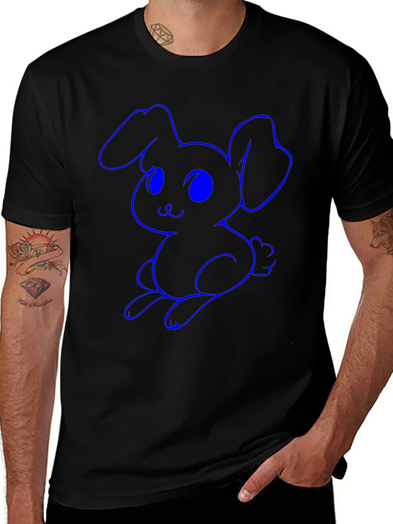 Cute Bunny Graphic Tee - Black Cotton Shirt