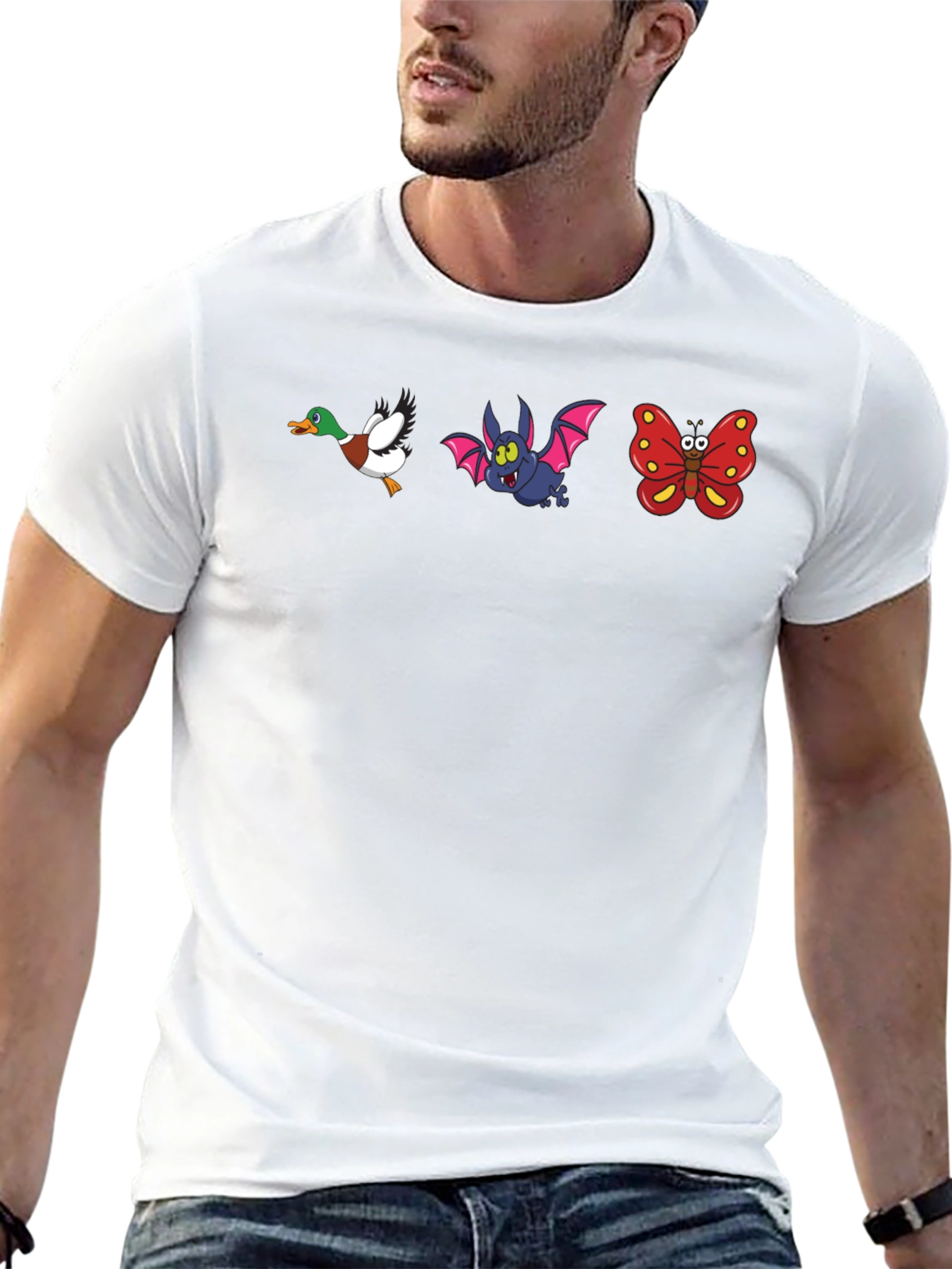 Cartoon Animal Print Black T-Shirt